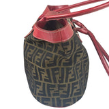 Fendi Beige/Red Leather Trim Zucca Buckle Tote