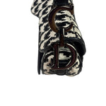 Christian Dior White/Black Leather Houndstooth Micro Saddle Bag