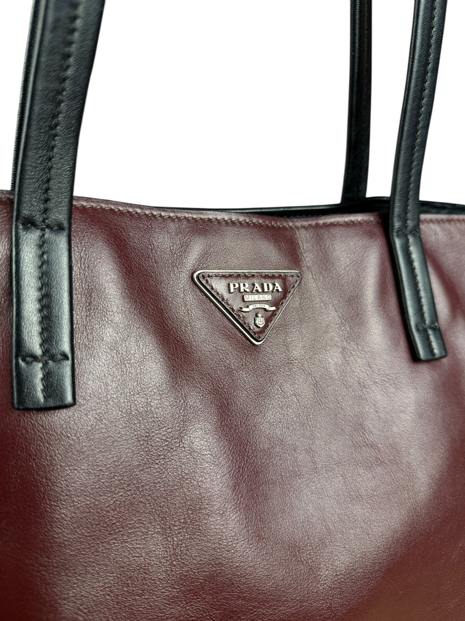 Prada Black/Burgundy Leather Shoulder Tote