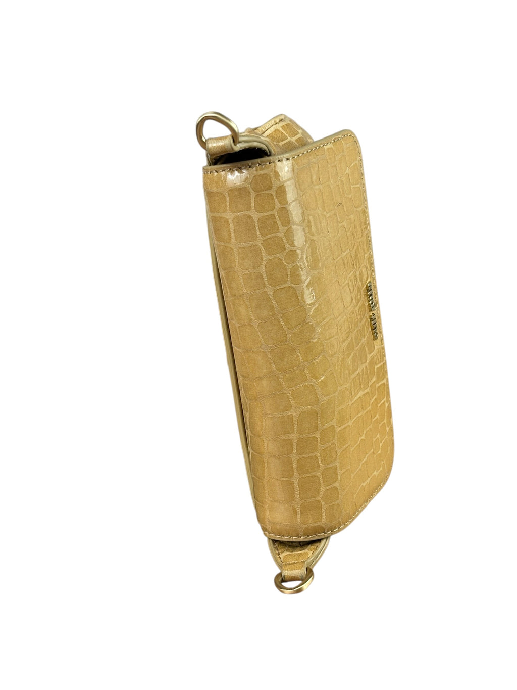 Cult Gala Beige Crocodile Embossed Patent Leather Two-Way Flap Bag