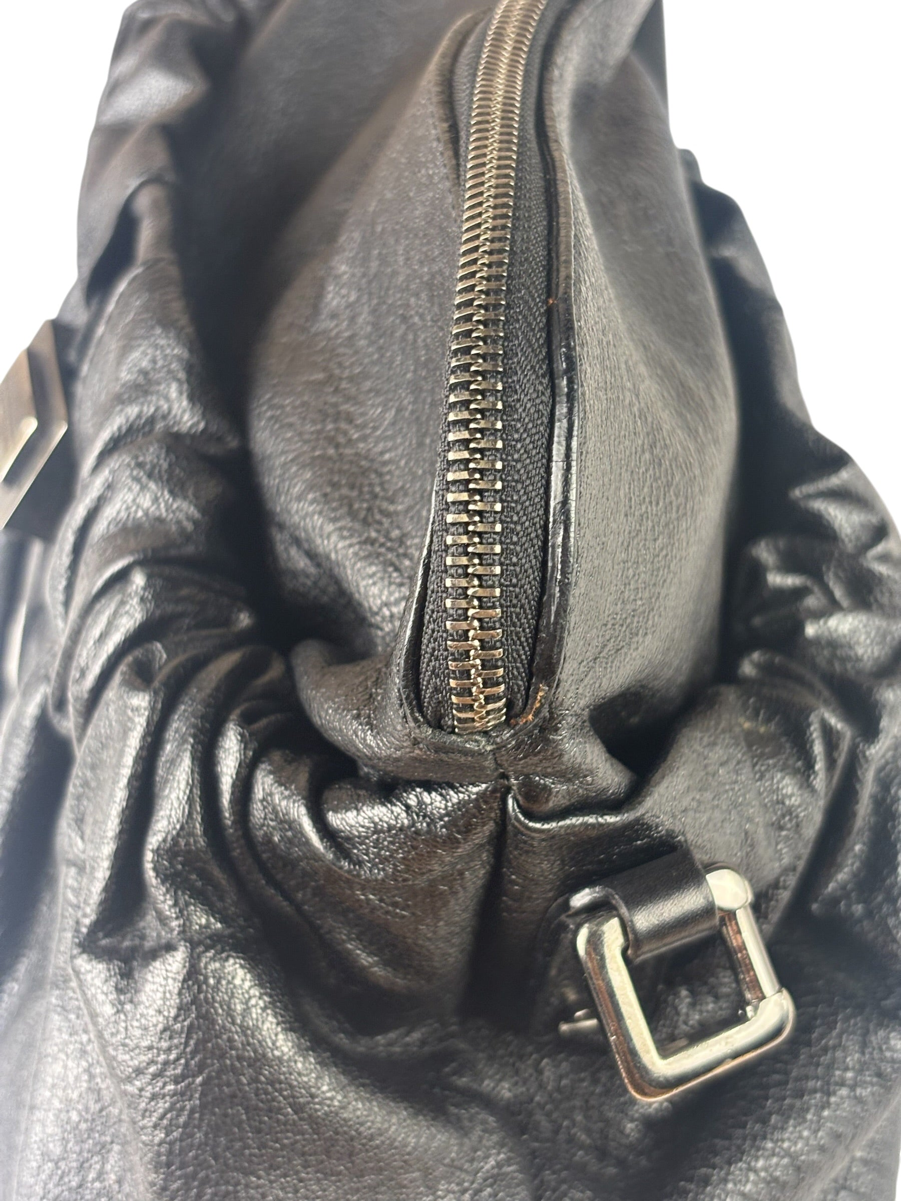 Burberry Black Ruched Leather Curzon Satchel Crossbody Bag