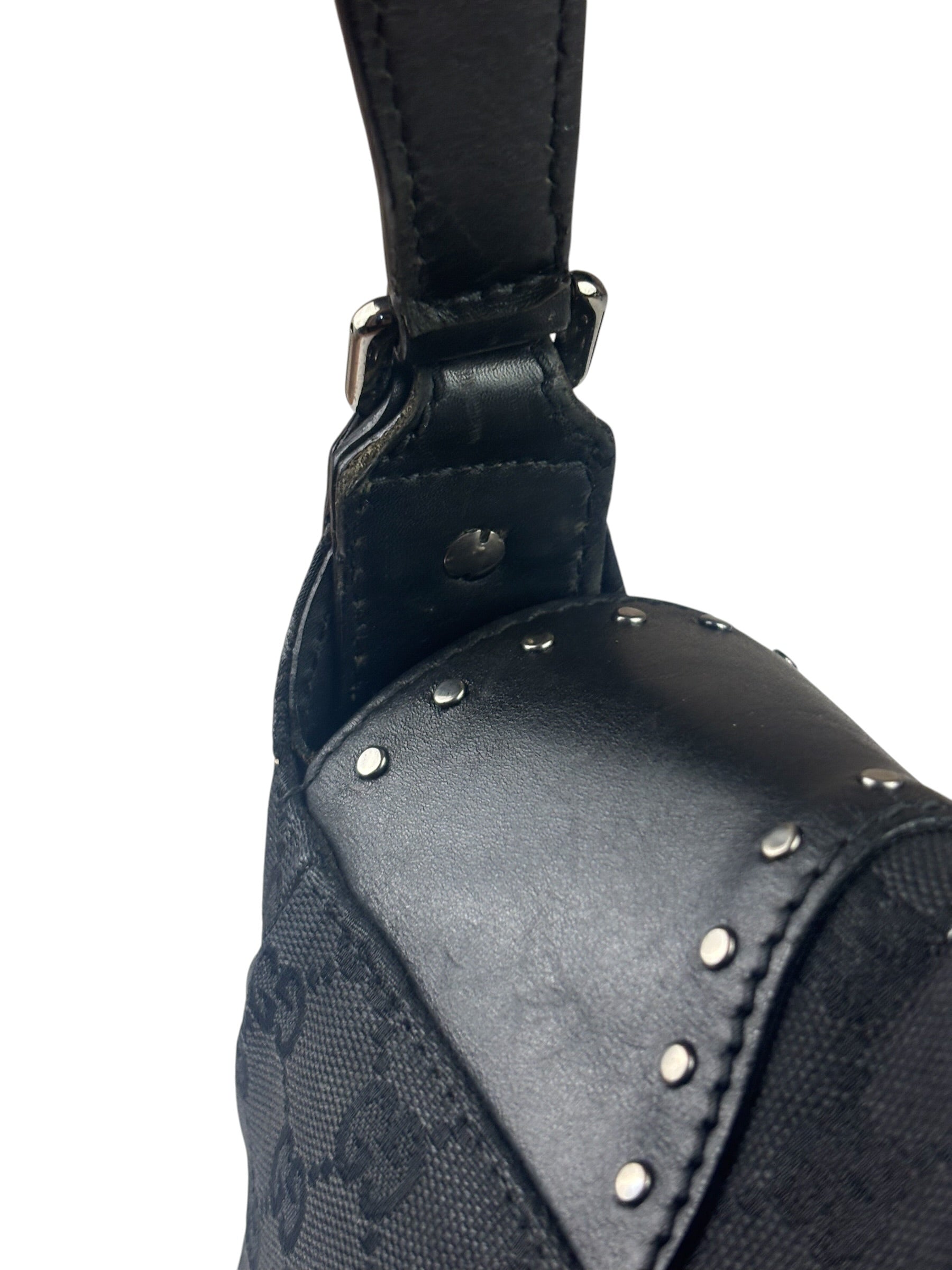 Gucci Vintage Black Horsebit Studded Chain Shoulder Bag