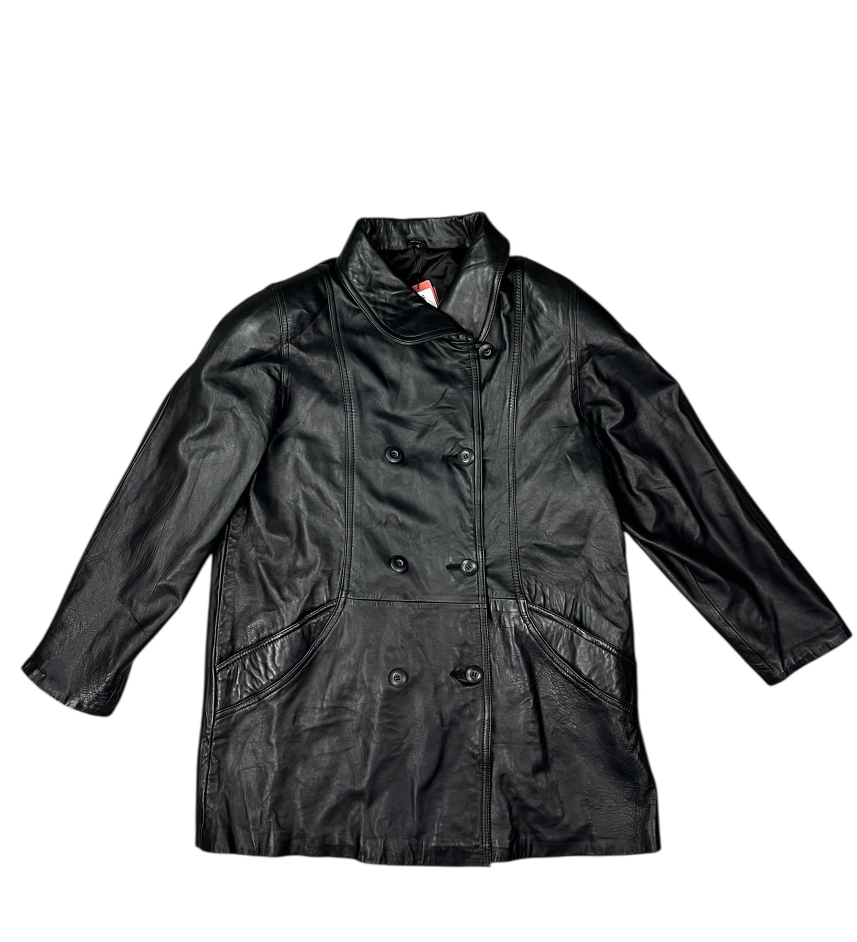 Vintage Black Vegan Leather Long Coat