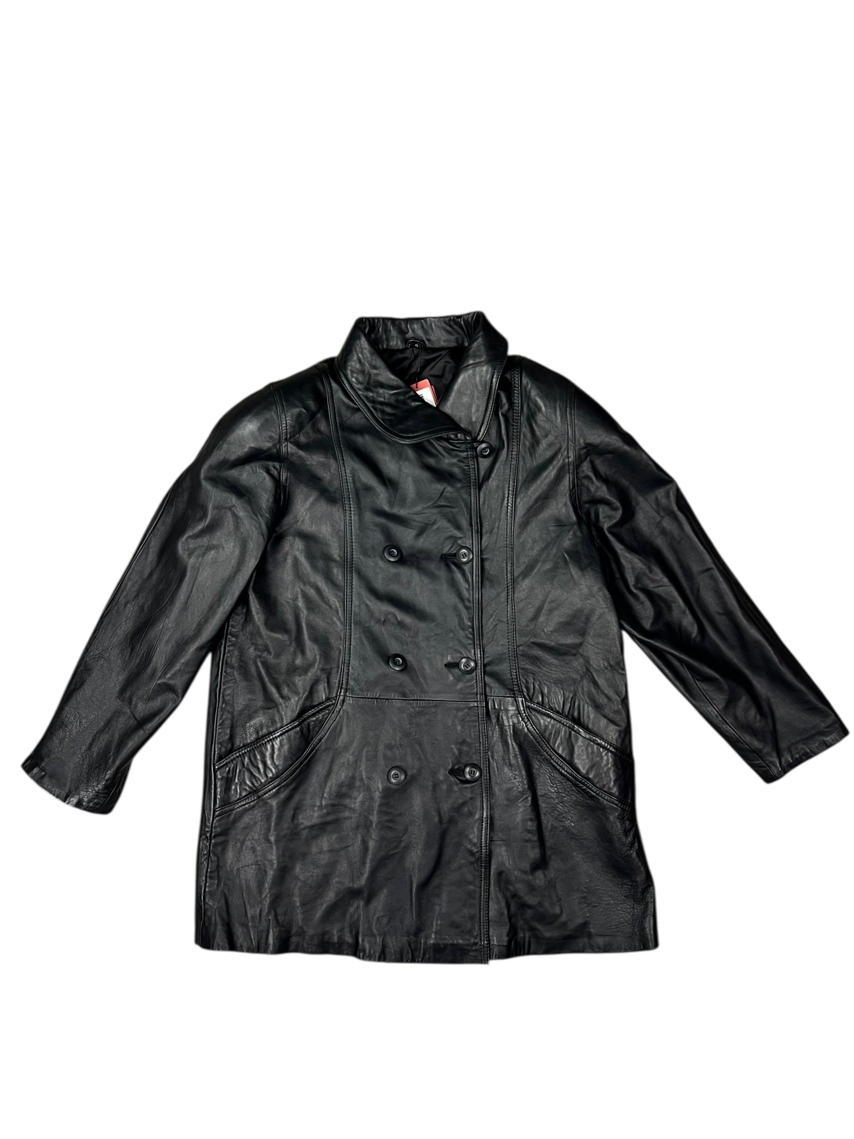 Vintage Black Vegan Leather Long Coat