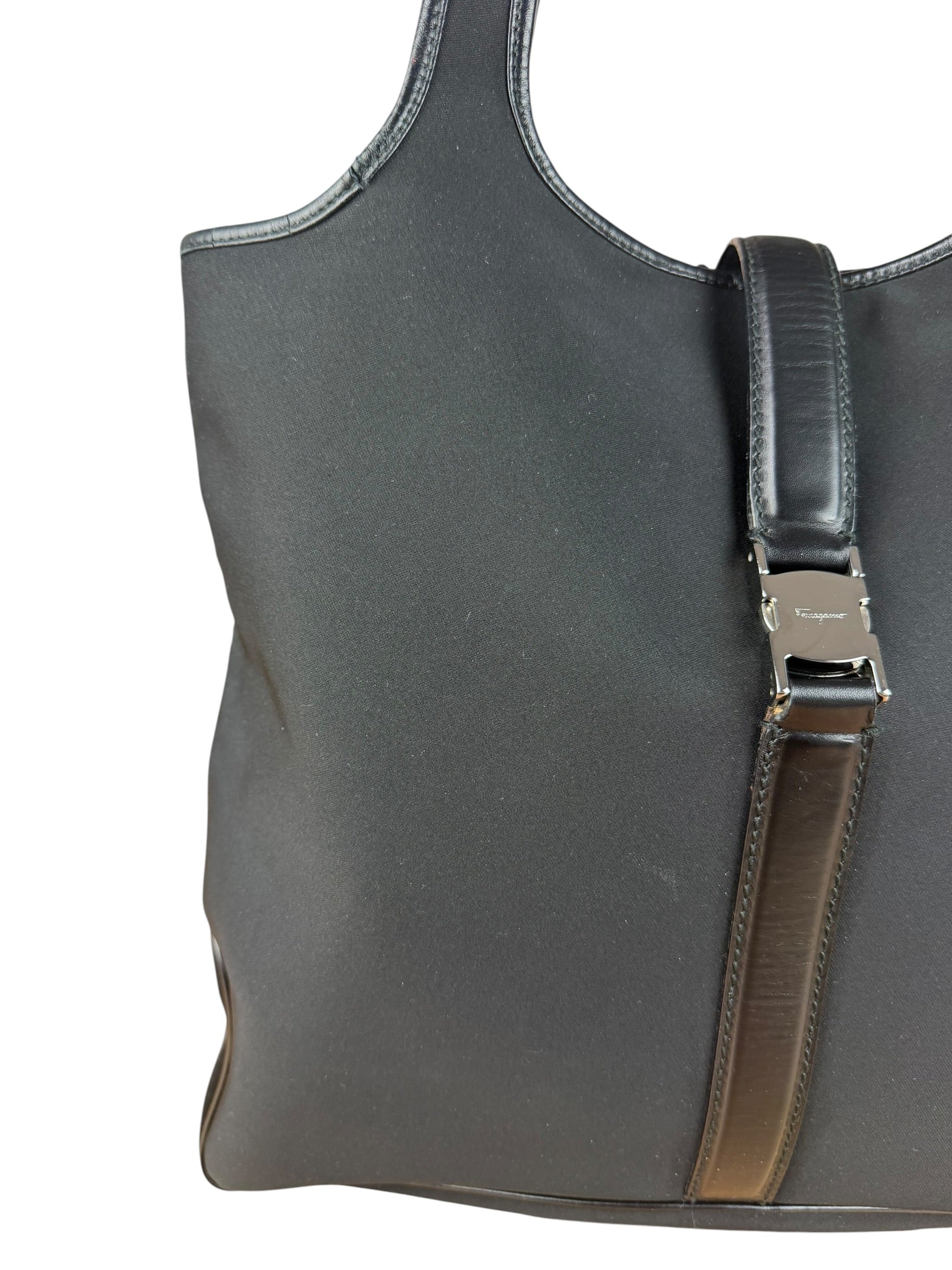 Ferragamo Vintage Black Leather Lined Shoulder Tote