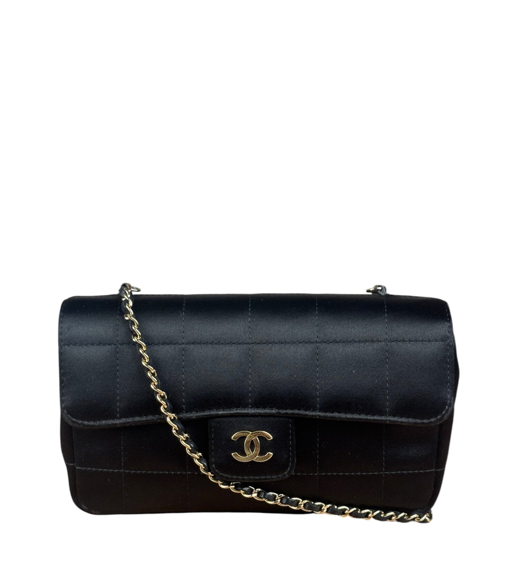 Chanel Black Satin Chocolate Bar Mini Chain Flap Bag 2010