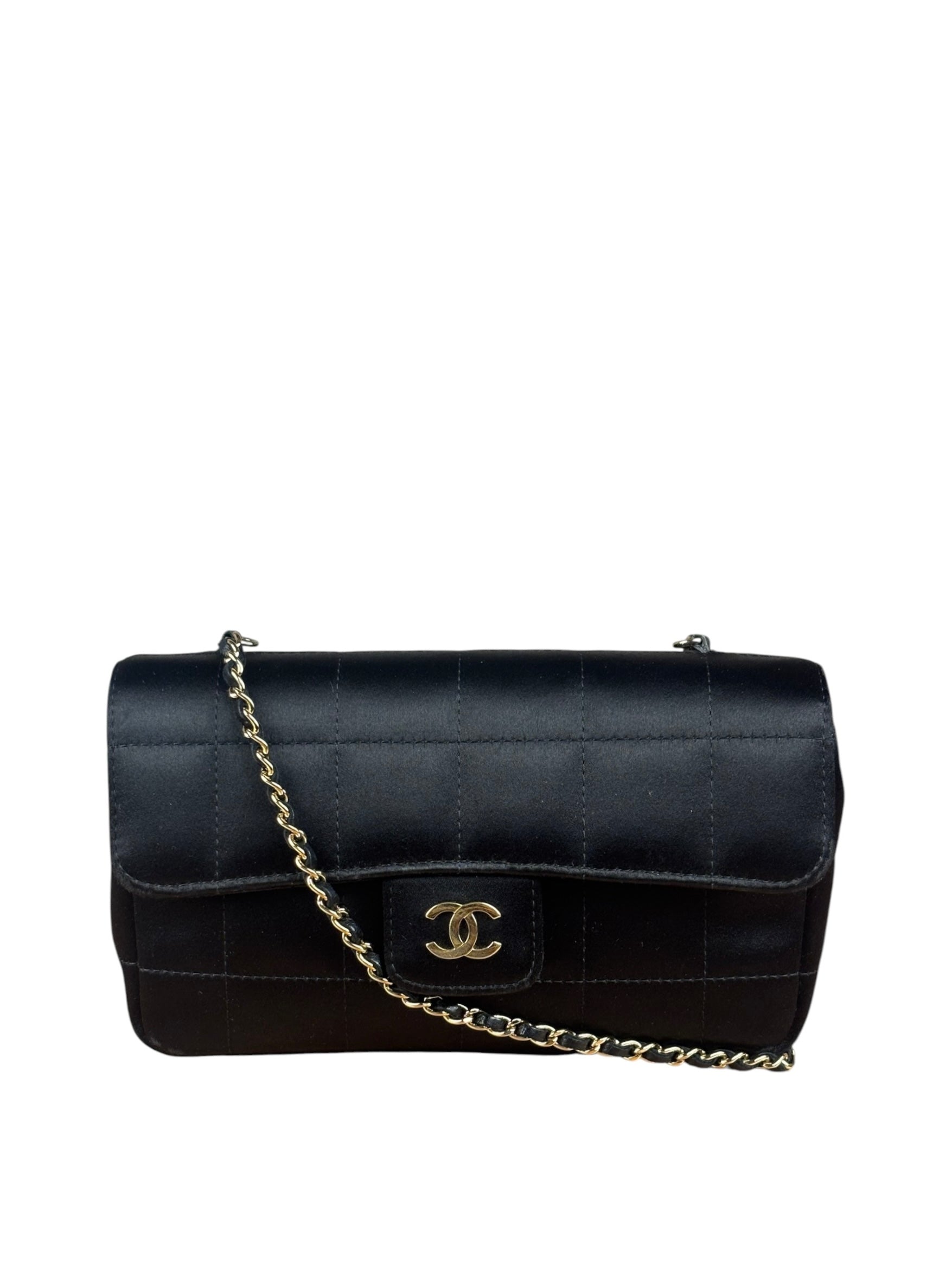 Chanel Black Satin Chocolate Bar Mini Chain Flap Bag 2010