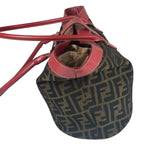 Fendi Beige/Red Leather Trim Zucca Buckle Tote