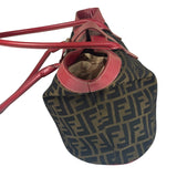 Fendi Beige/Red Leather Trim Zucca Buckle Tote