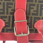 Fendi Beige/Red Leather Trim Zucca Buckle Tote