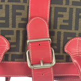 Fendi Beige/Red Leather Trim Zucca Buckle Tote