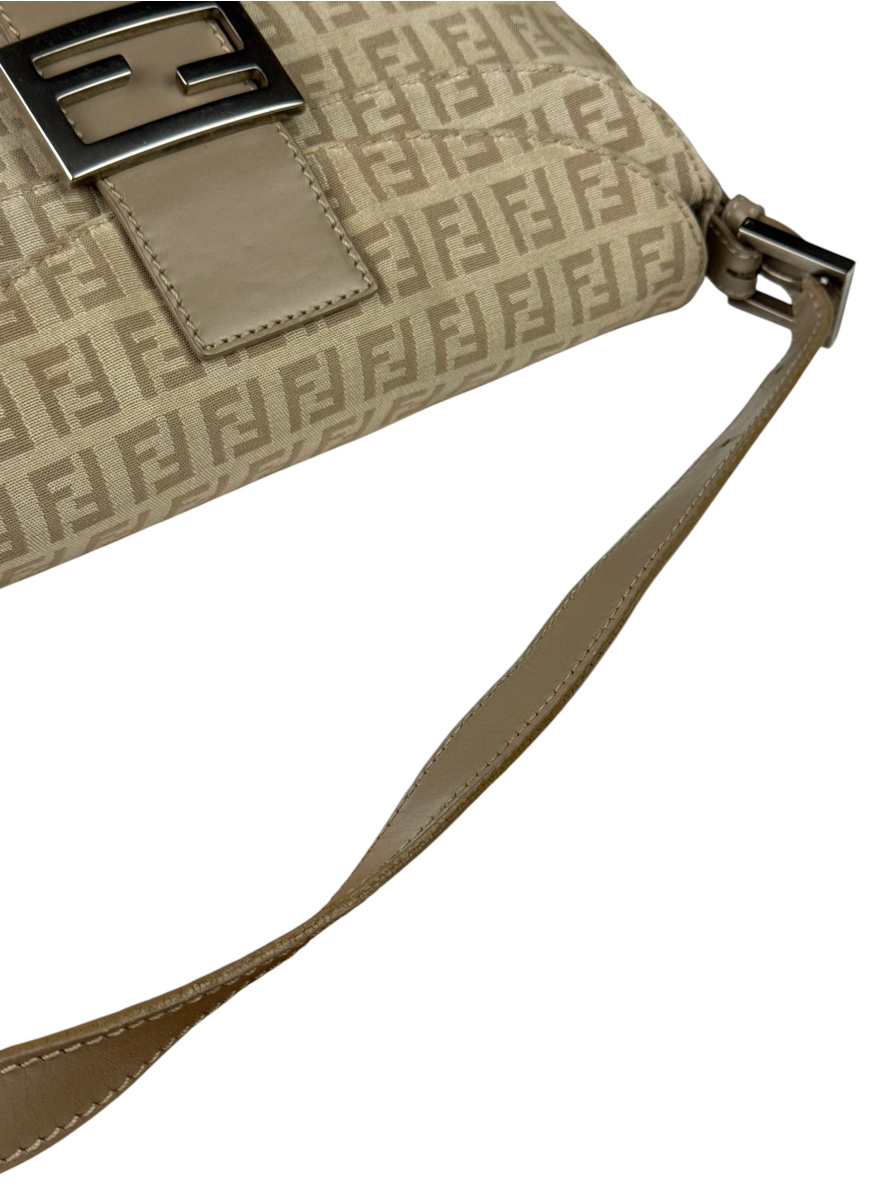 Fendi Grey Leather Trim Zucca Baguette