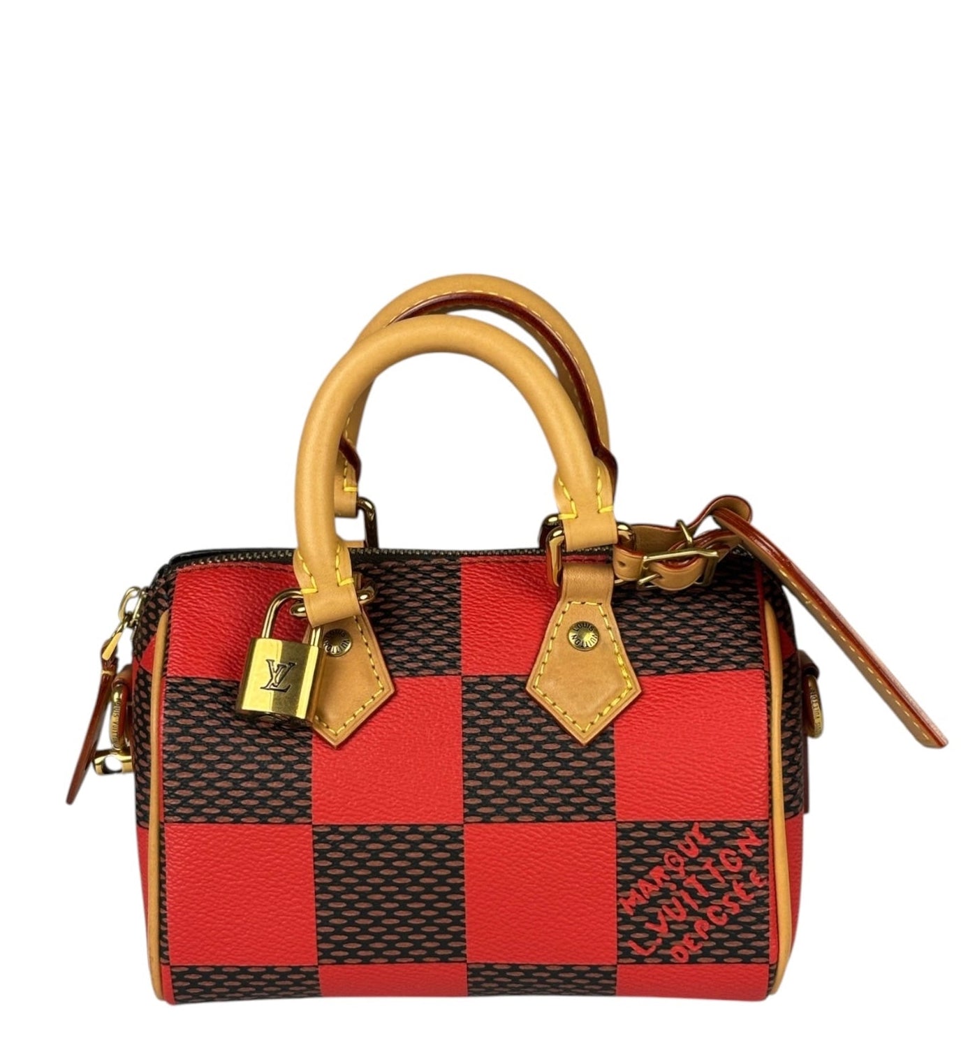Louis Vuitton Red Pop Damier Nano Speedy Bandouliere Two-Way Bag
