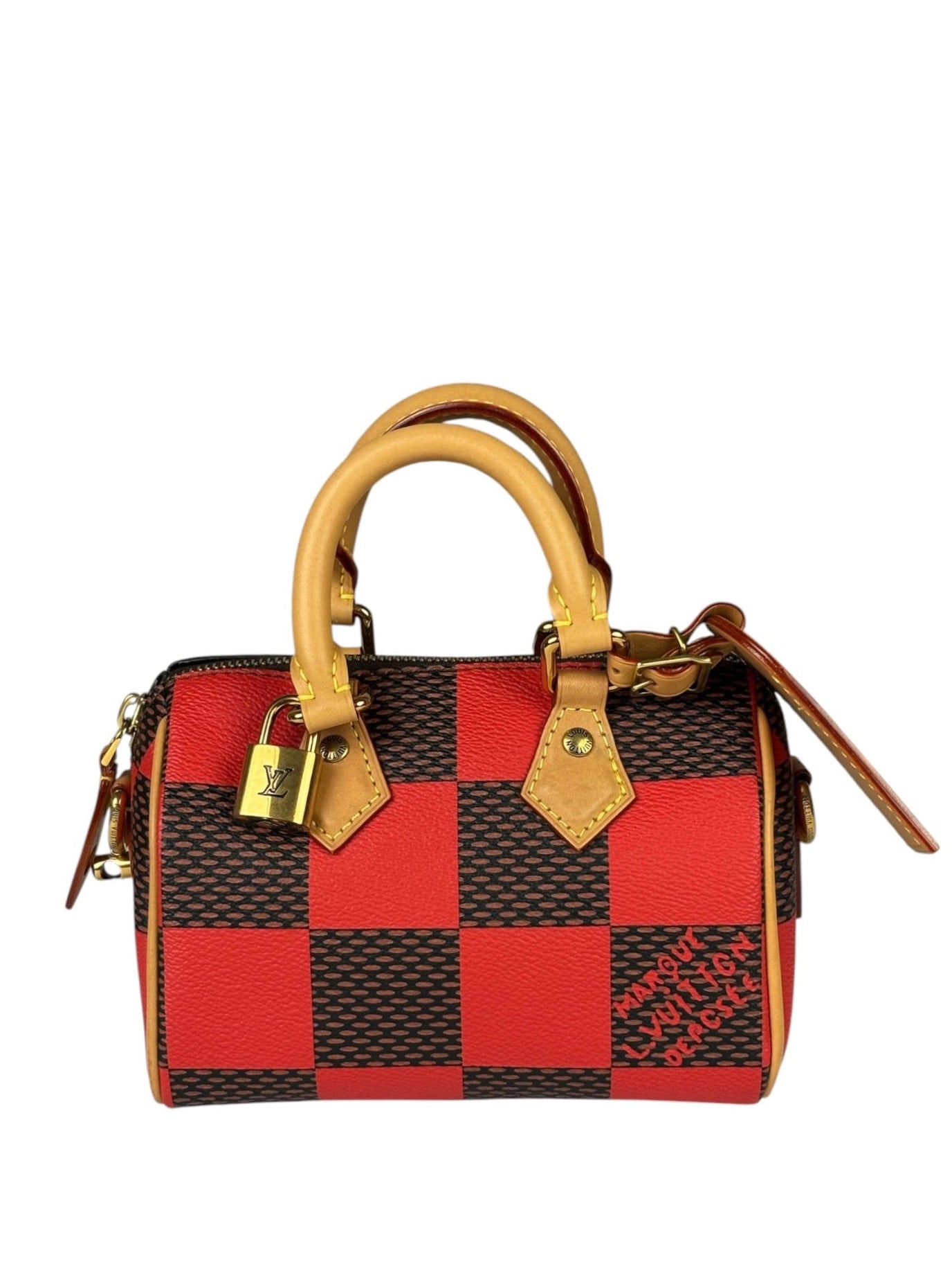 Louis Vuitton Red Pop Damier Nano Speedy Bandouliere Two-Way Bag