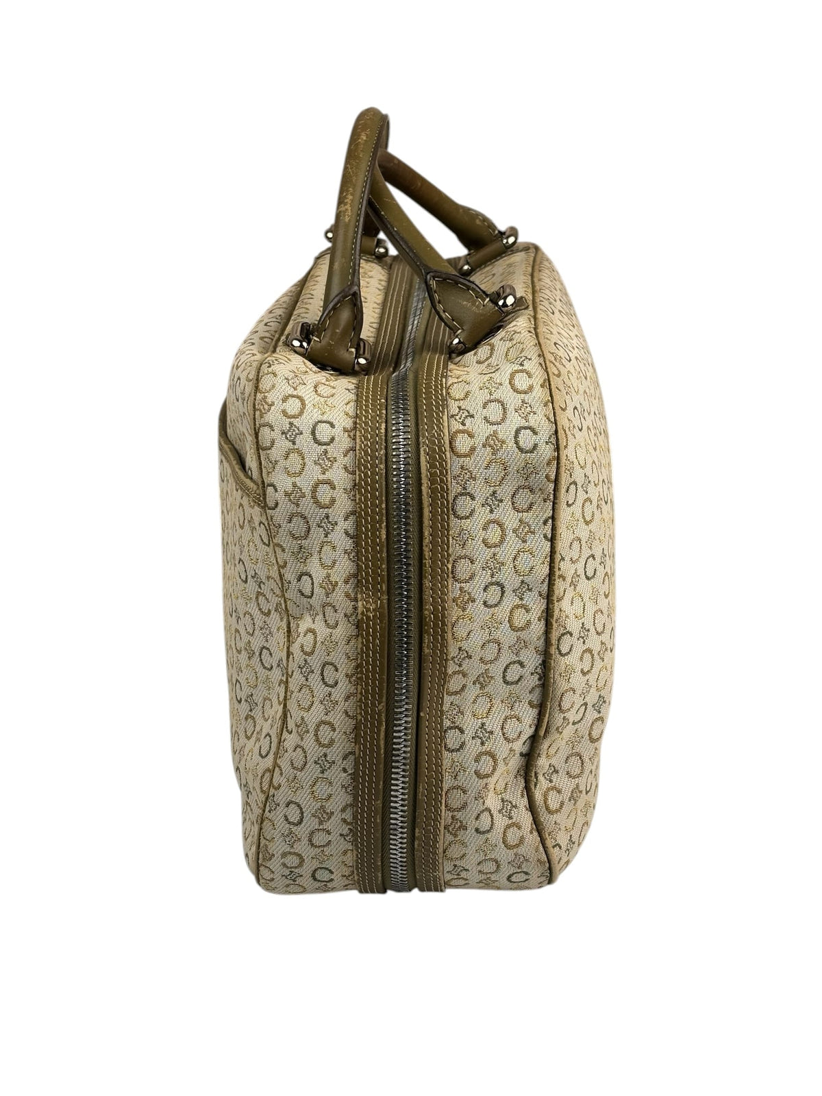 Celine Beige/Green Leather Trim Macadam Handbag