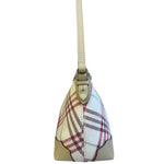 Burberry White/Beige Leather Trim Nova Check Pochette