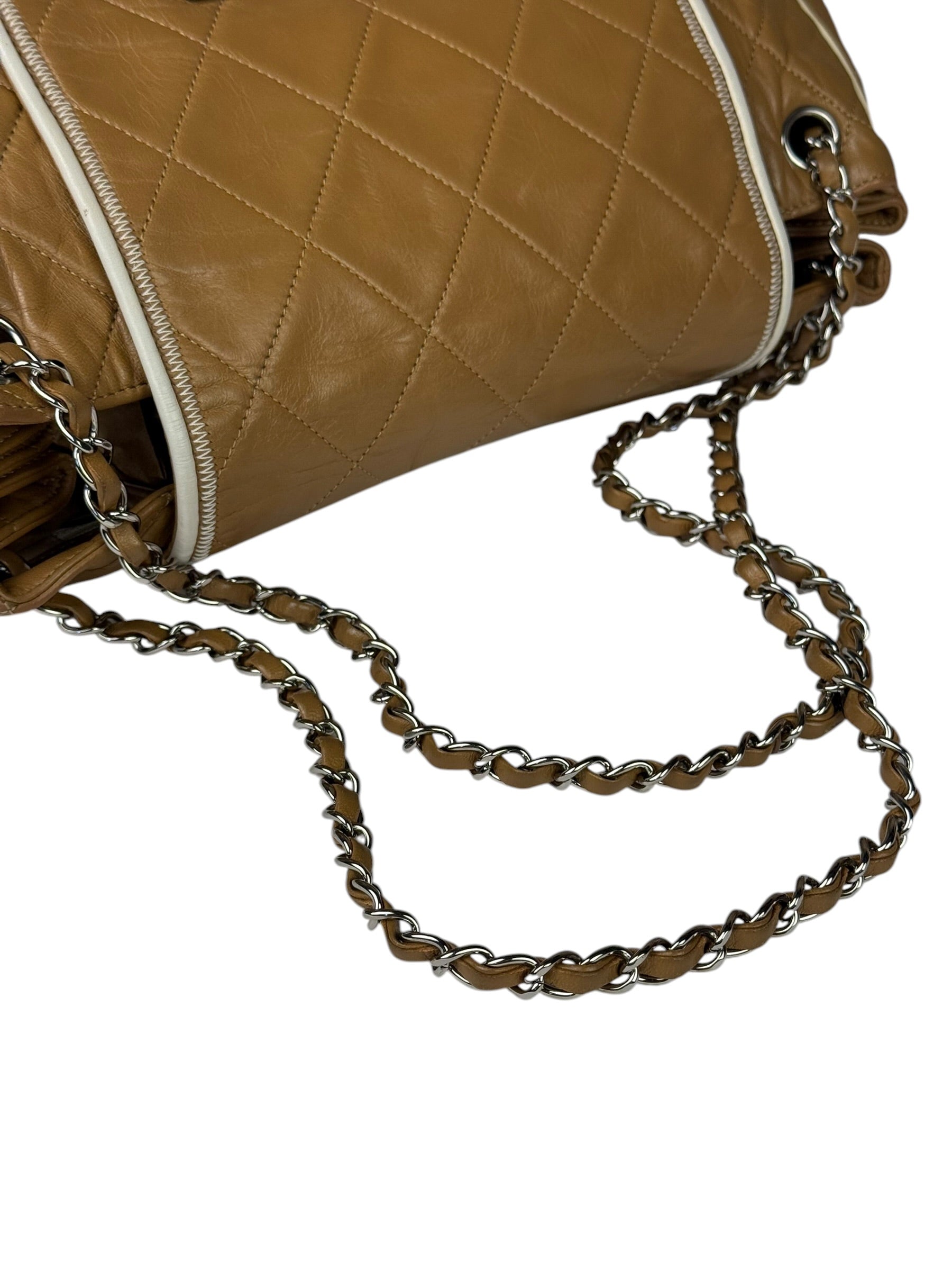 Chanel East/West Accordion Chain Beige Flap Bag 2008