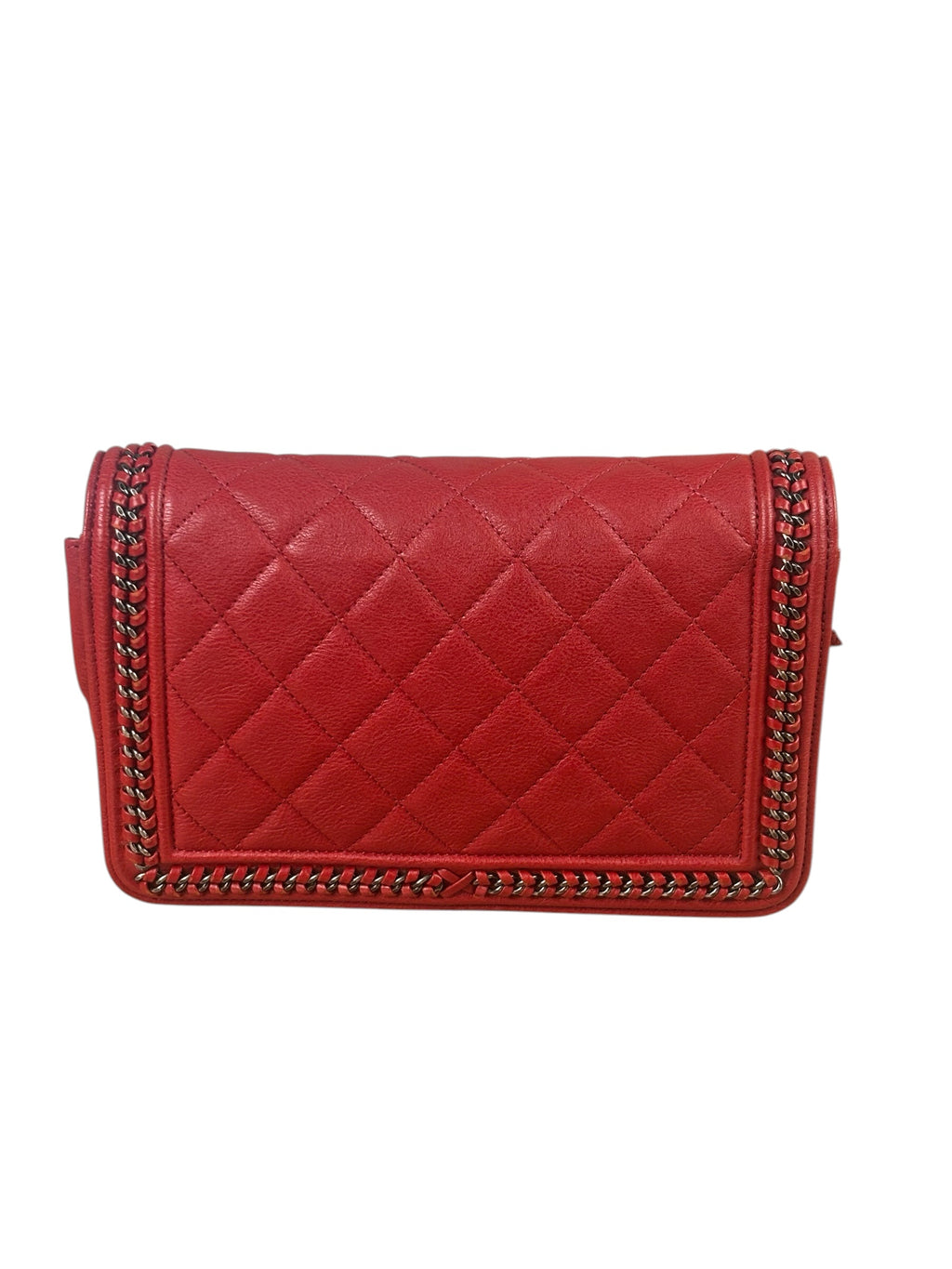 Chanel Red Quilted Lambskin Boy Flap Wallet On Chain 2012
