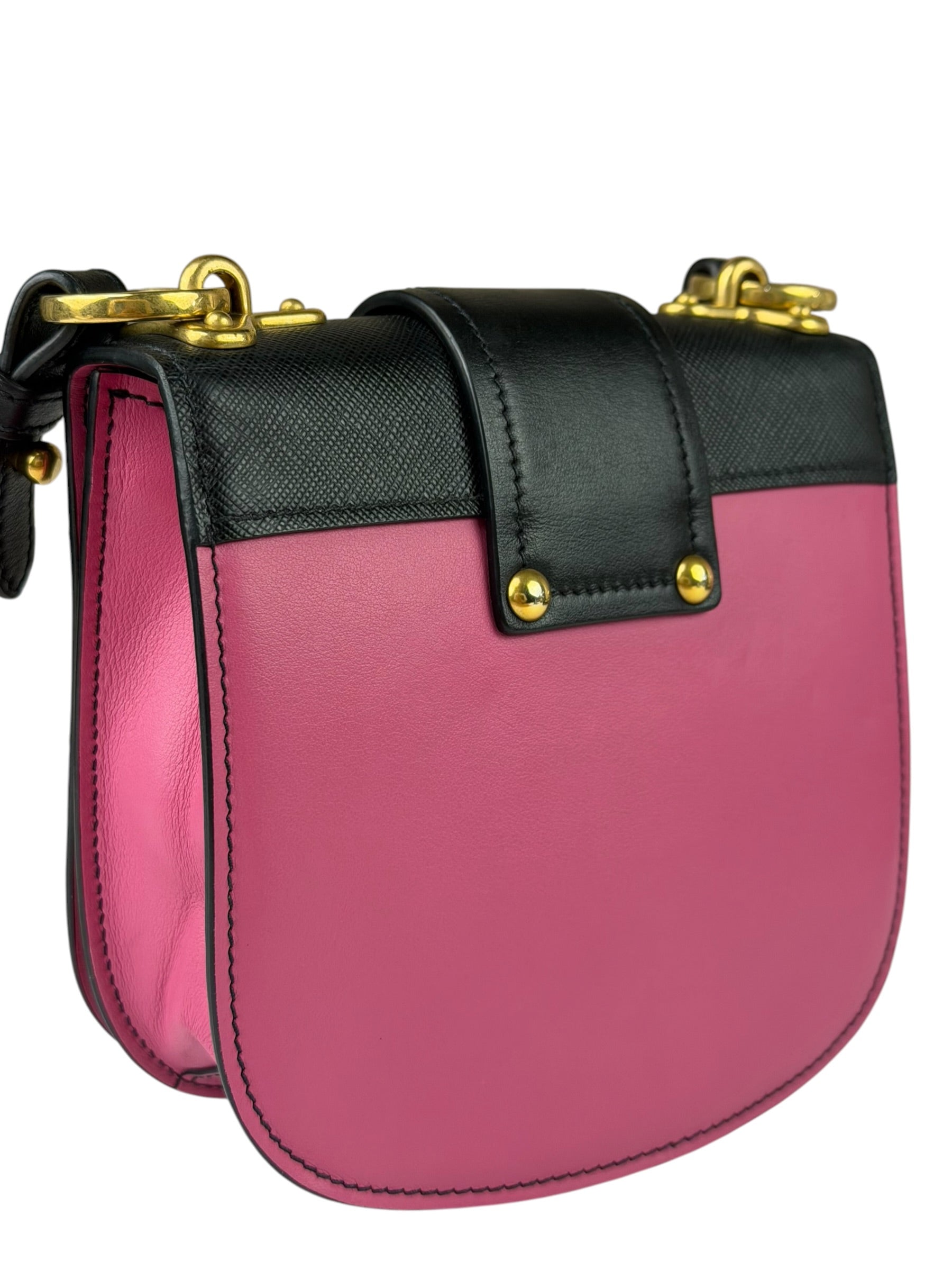 Prada Pink/Black Saffiano Leather Trim Small Cahier Crossbody Bag