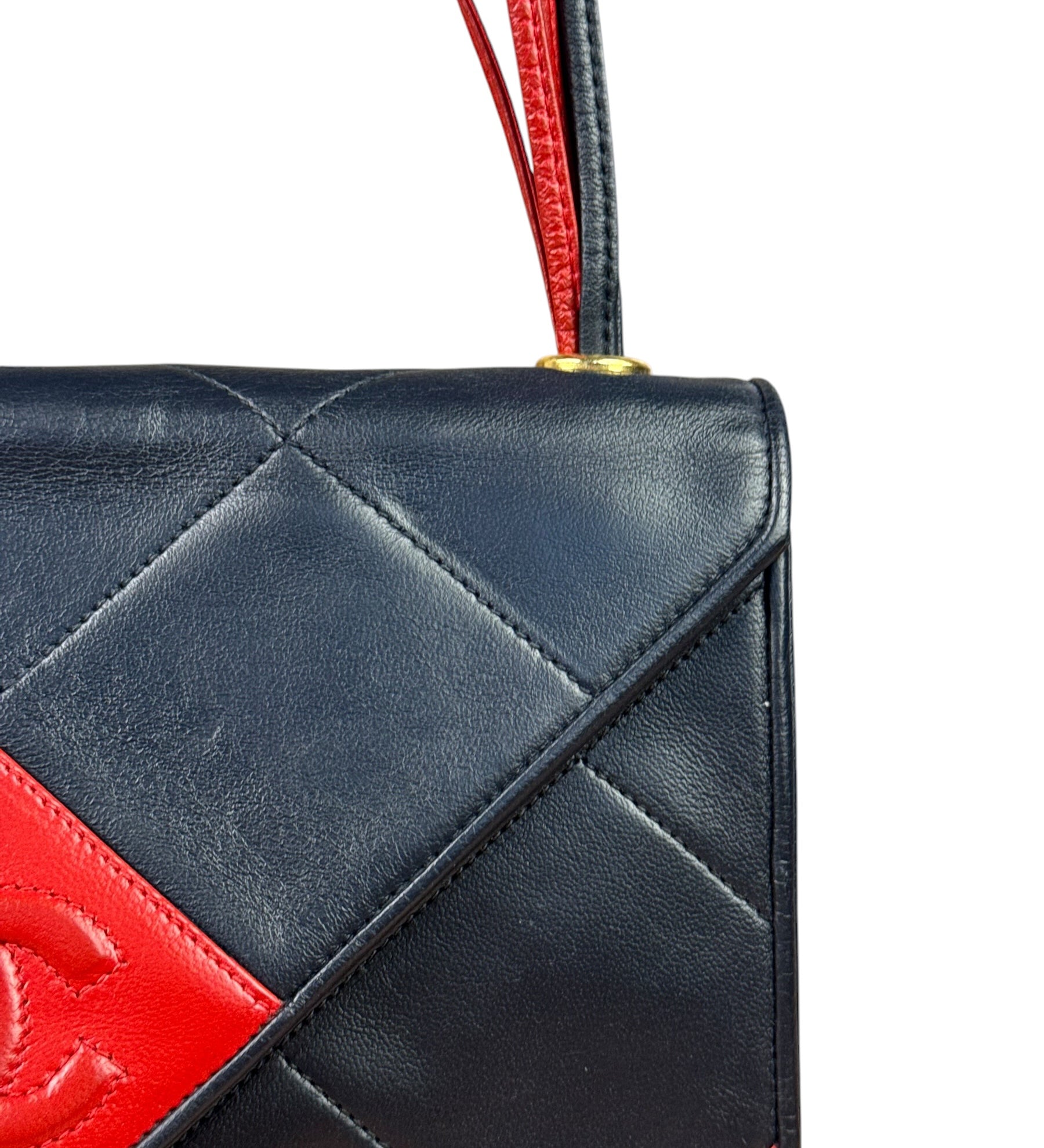 Chanel Vintage Navy/Red Quilted Leather Flap Bag 1989