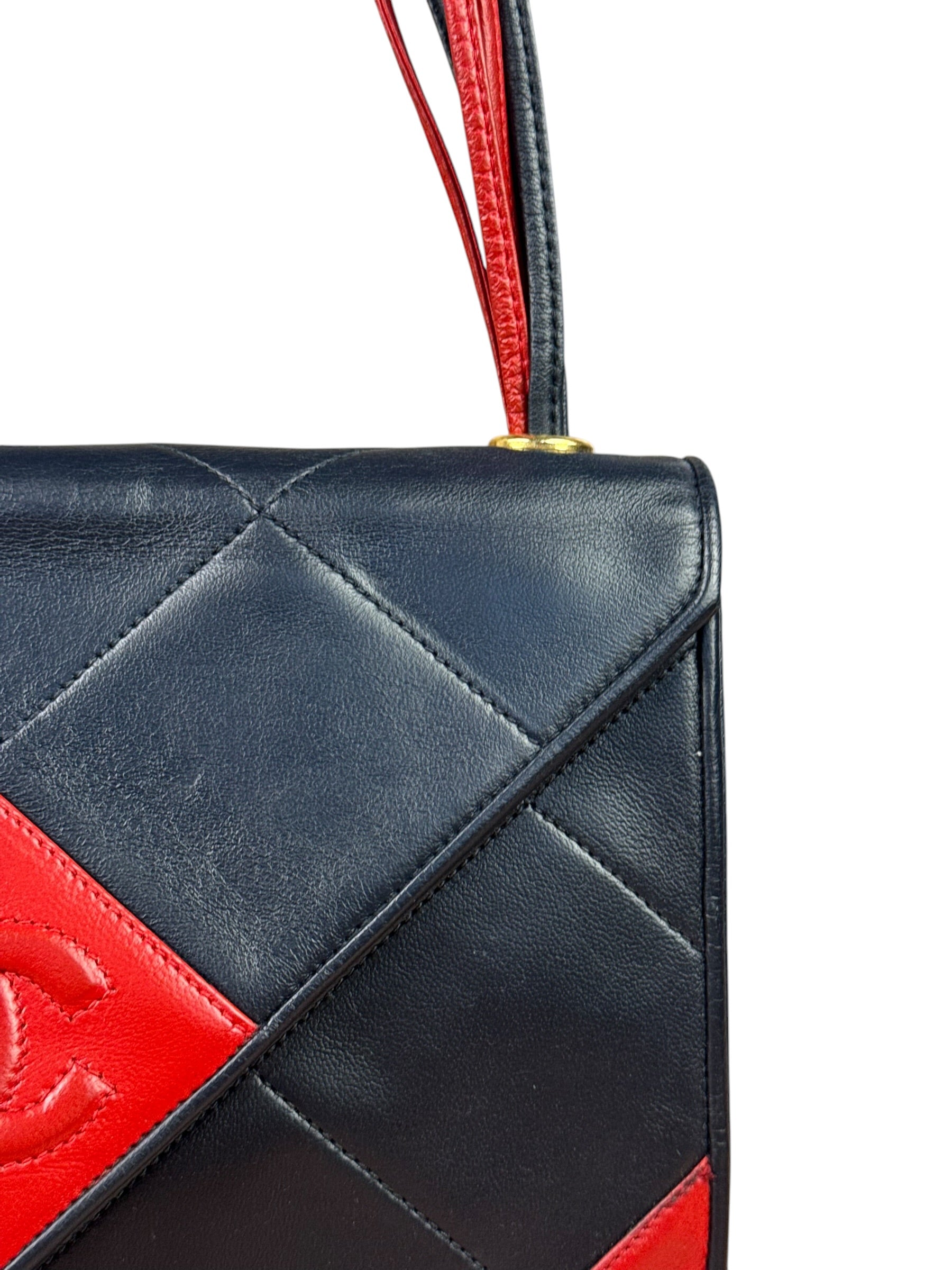Chanel Vintage Navy/Red Quilted Leather Flap Bag 1989