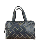Chanel Vintage Black Leather Wild Stitch Bowler Shoulder Bag 2001