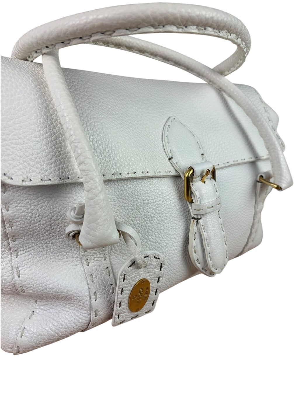 Fendi White Leather Selleria Linda Shoulder Bag
