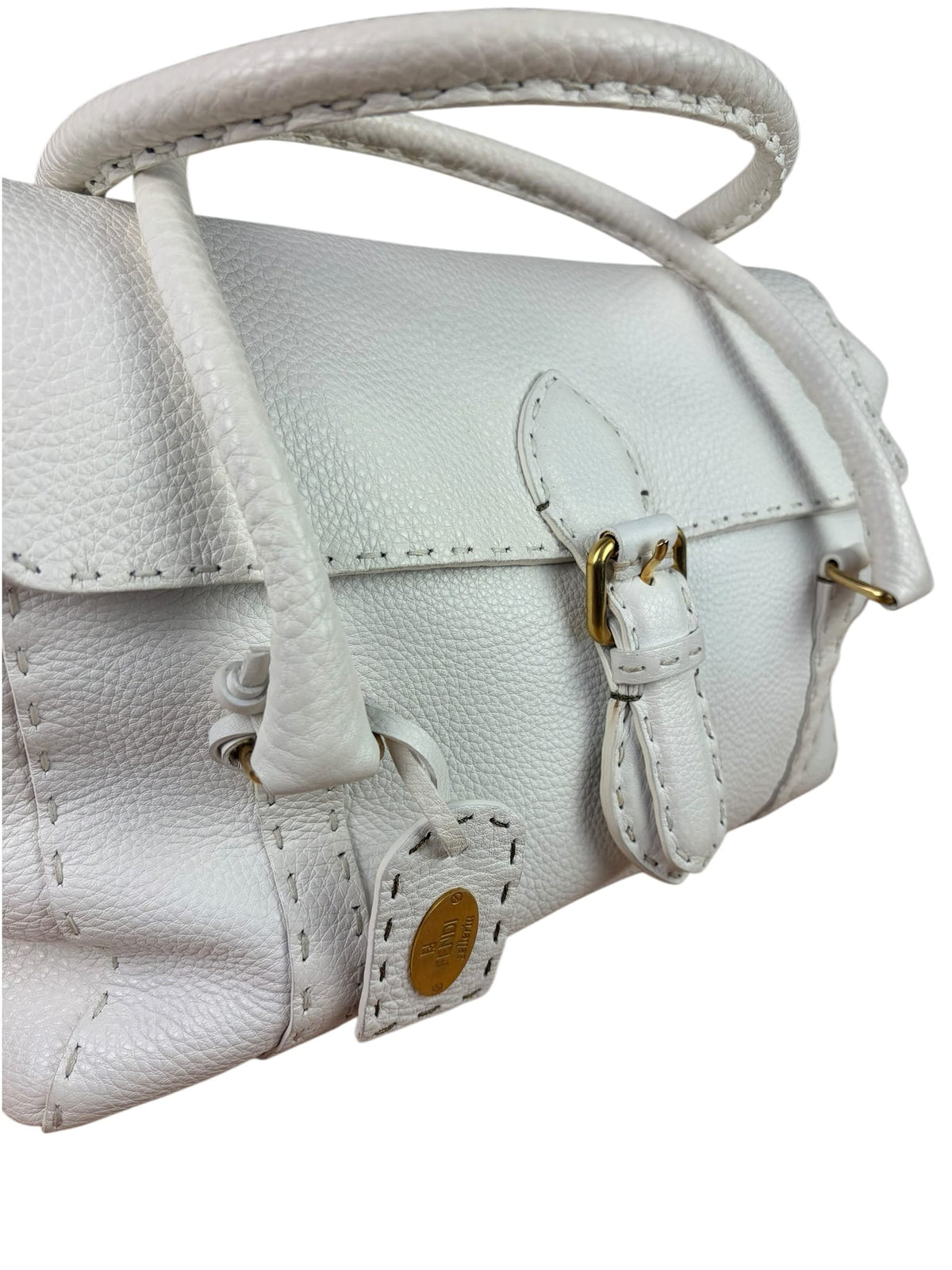 Fendi White Leather Selleria Linda Shoulder Bag