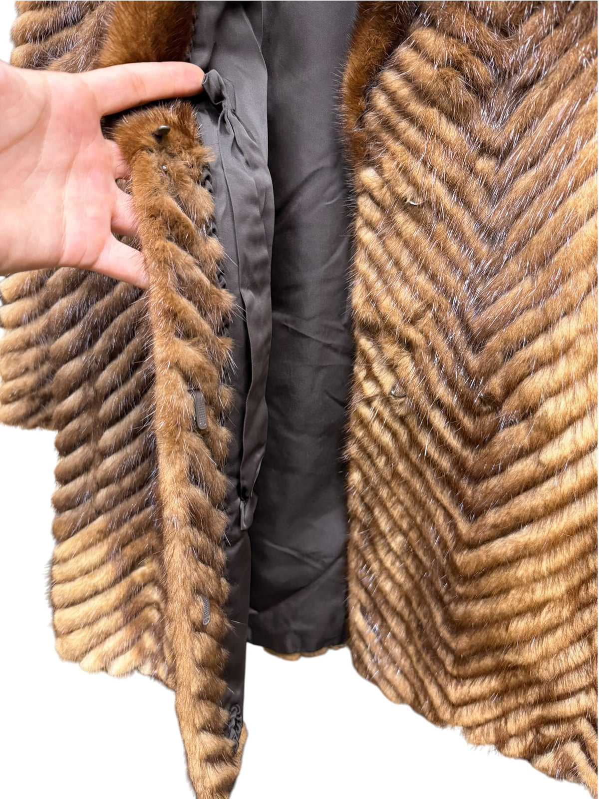 Vintage Hazel Brown Chevron Mink Fur Coat