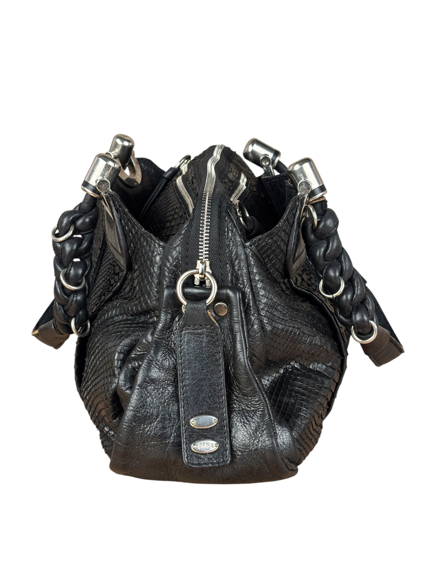 Chloé Vintage Black Leather Python Silverado Shoulder Bag
