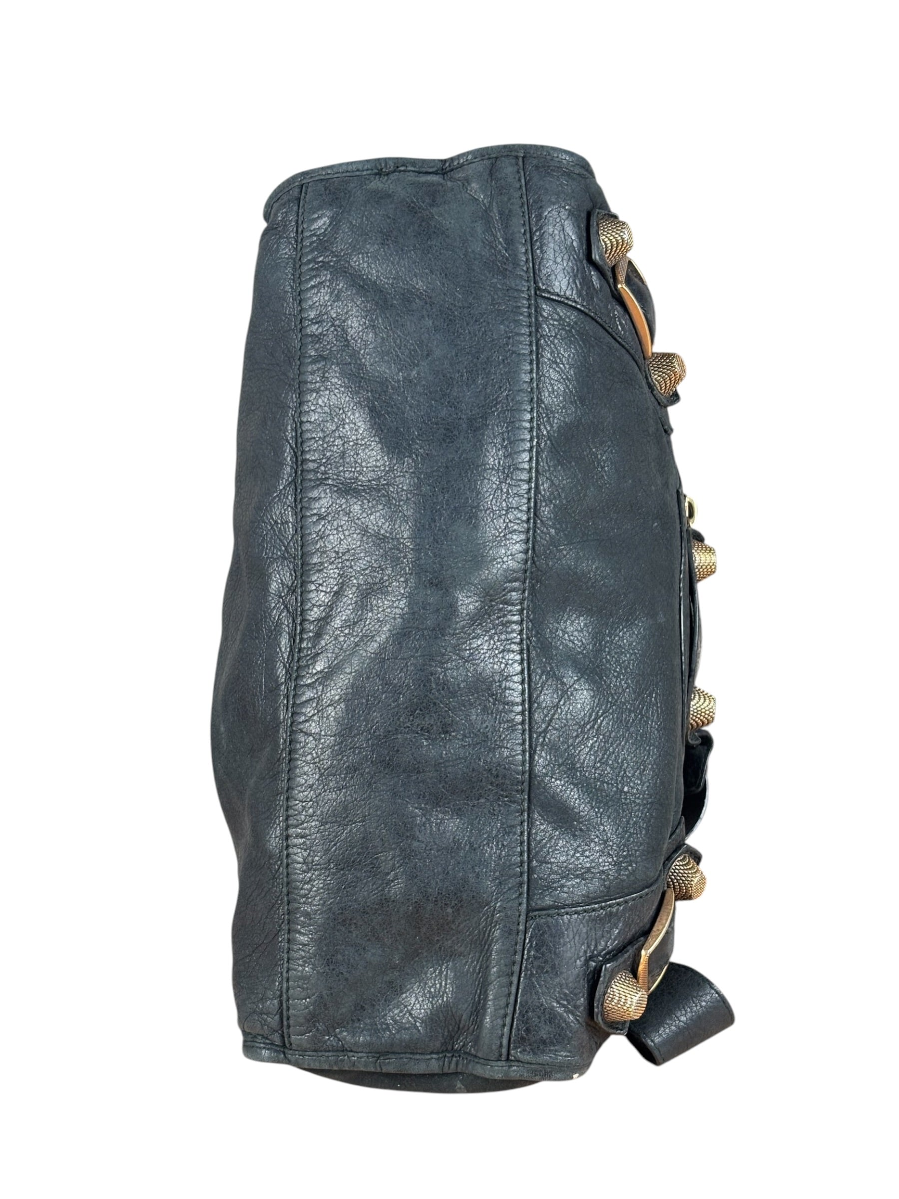 Balenciaga Black Leather Giant Gold City Two-Way Bag 21