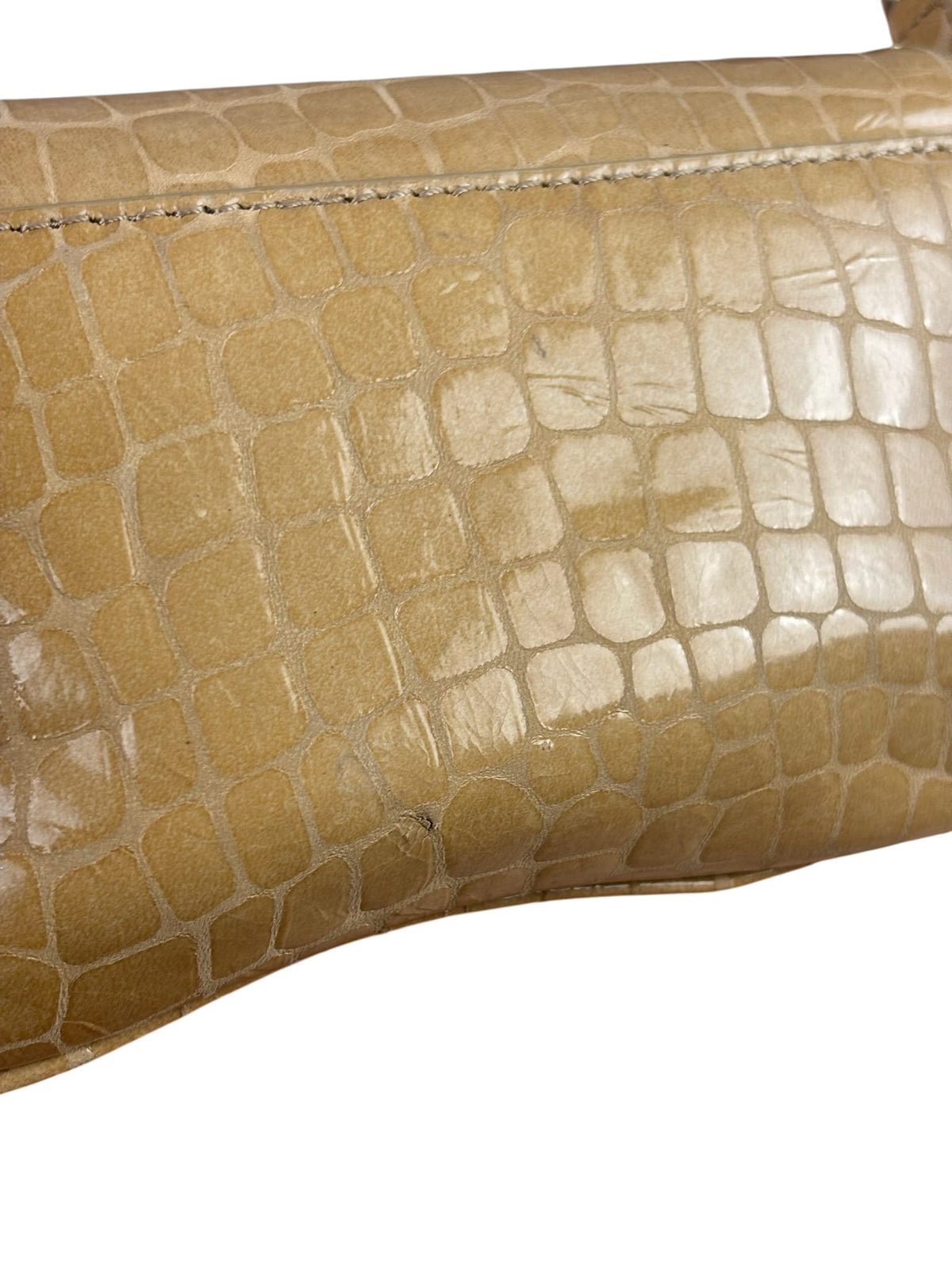 Cult Gala Beige Crocodile Embossed Patent Leather Two-Way Flap Bag