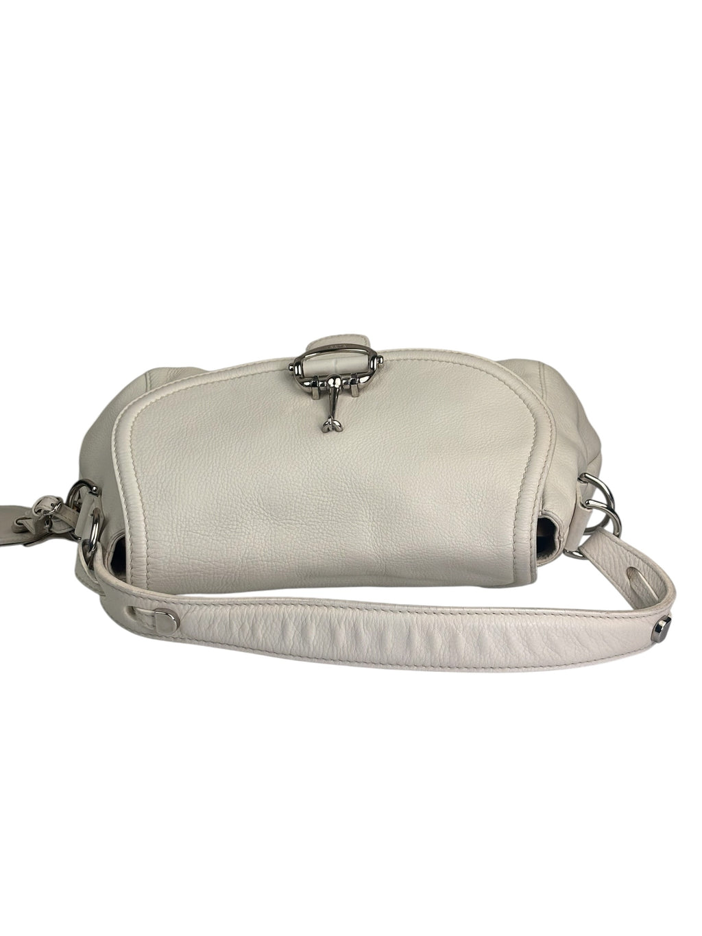Gucci White Leather Techno Horsebit Shoulder Bag