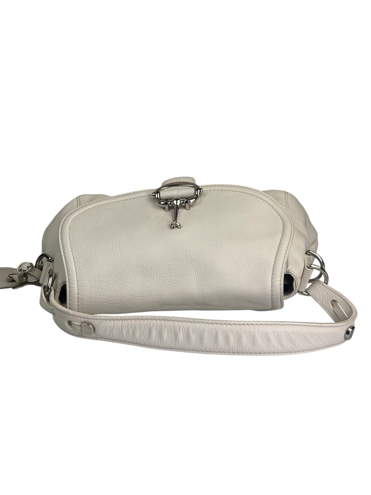 Gucci White Leather Techno Horsebit Shoulder Bag