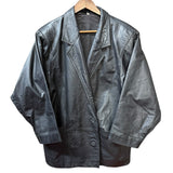 Vintage Black Leather Blazer Coat