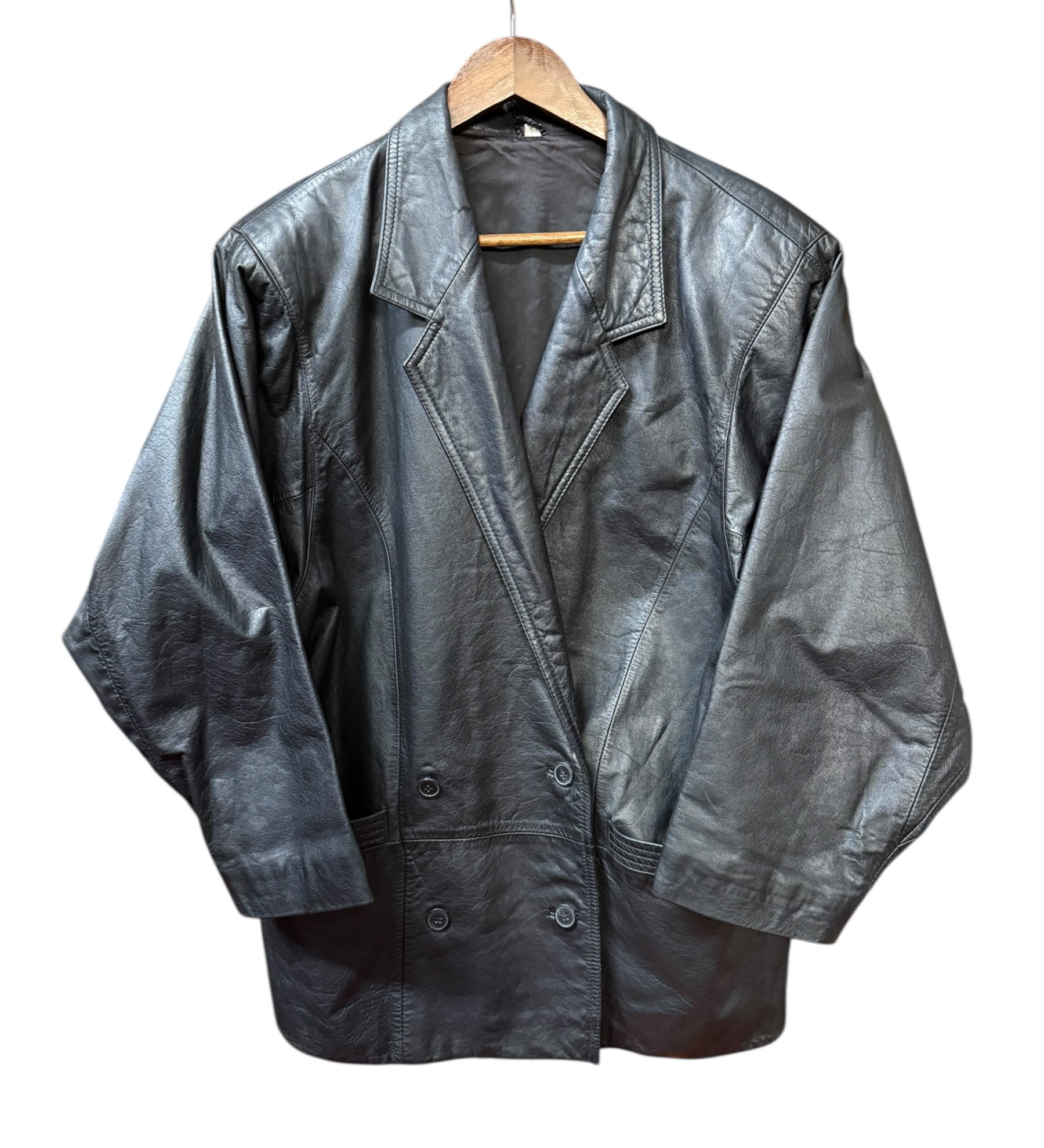 Vintage Black Leather Blazer Coat