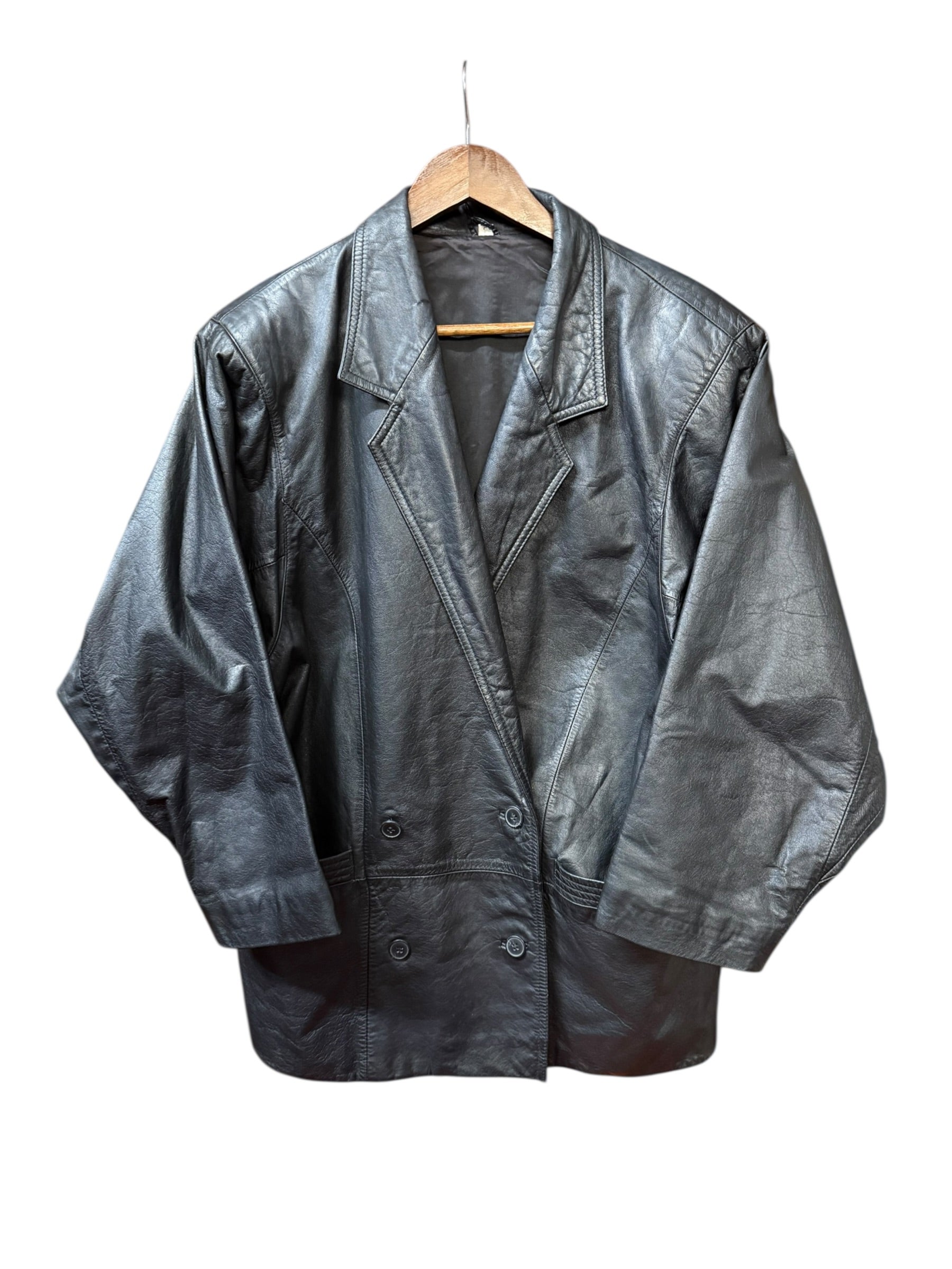 Vintage Black Leather Blazer Coat