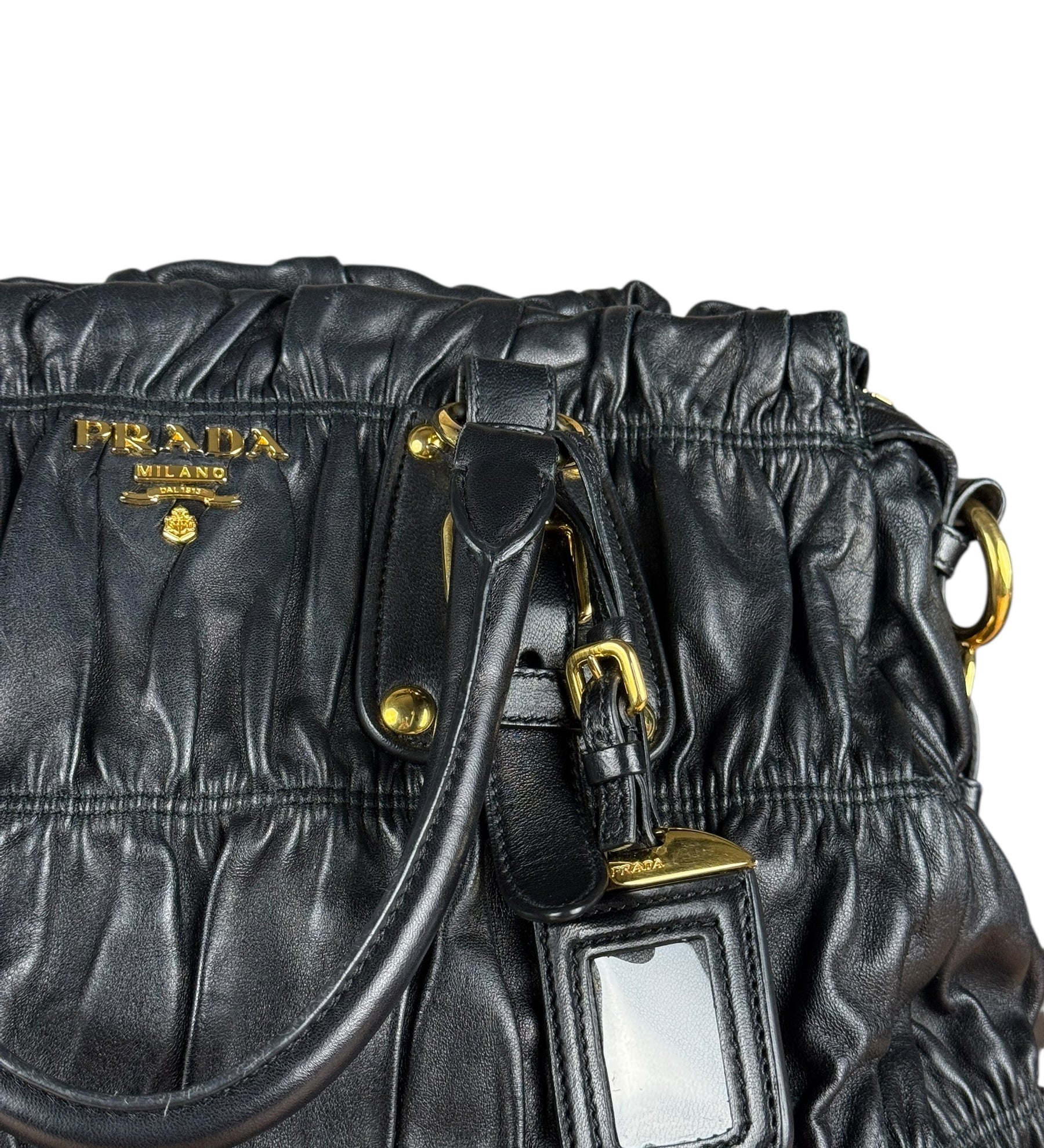Prada Nappa Leather Ruffle Hobo Shoulder Bag