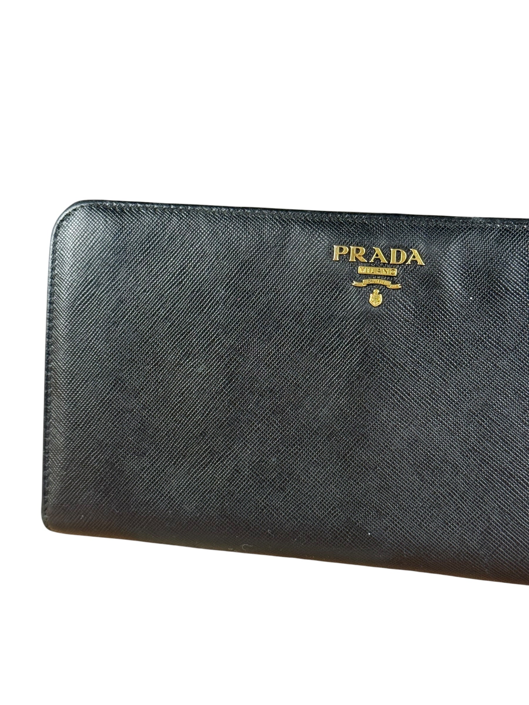 Prada Saffiano Leather Snap Long Wallet Black