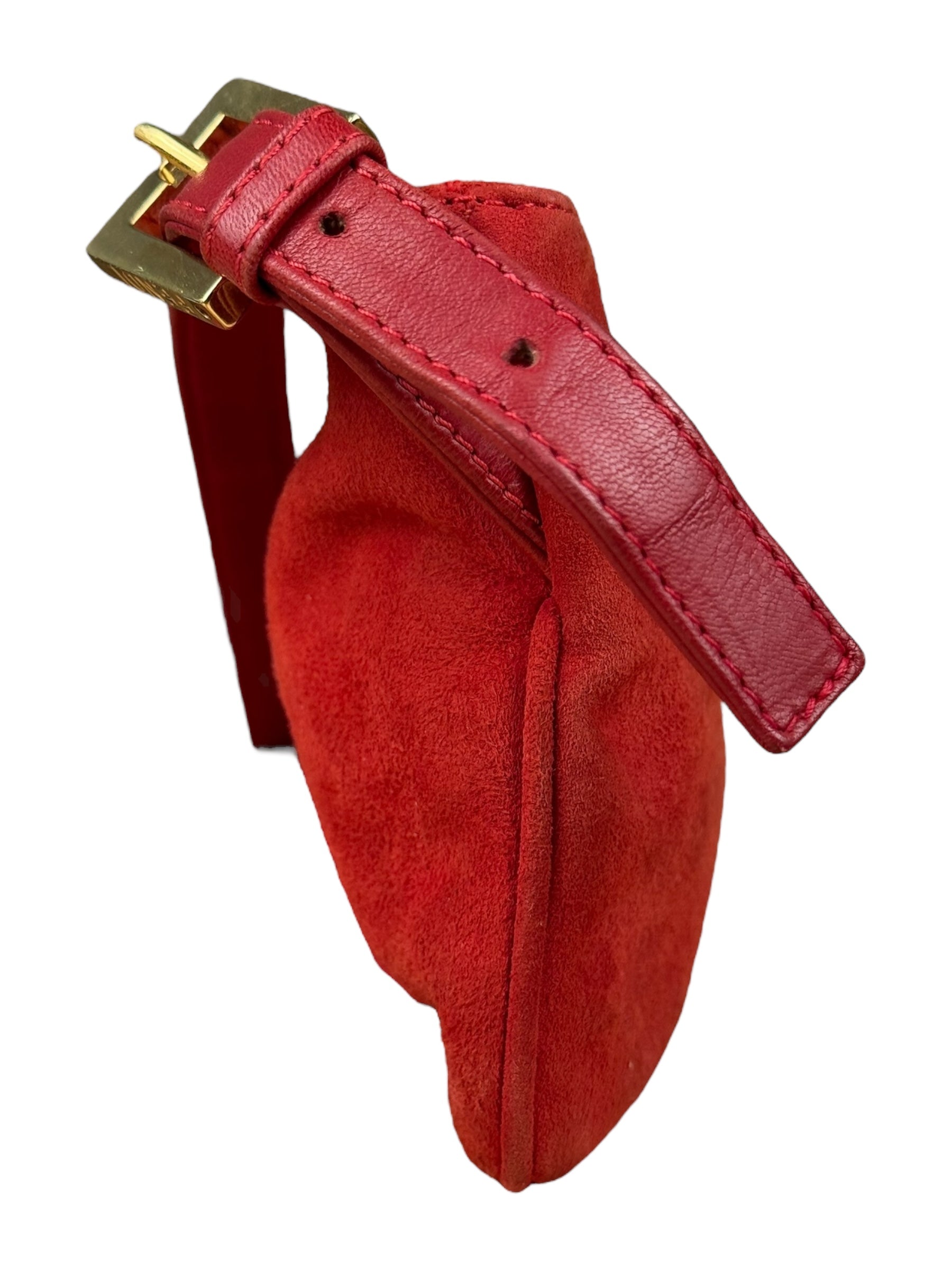 Fendi Red Suede Baguette Crossbody Bag