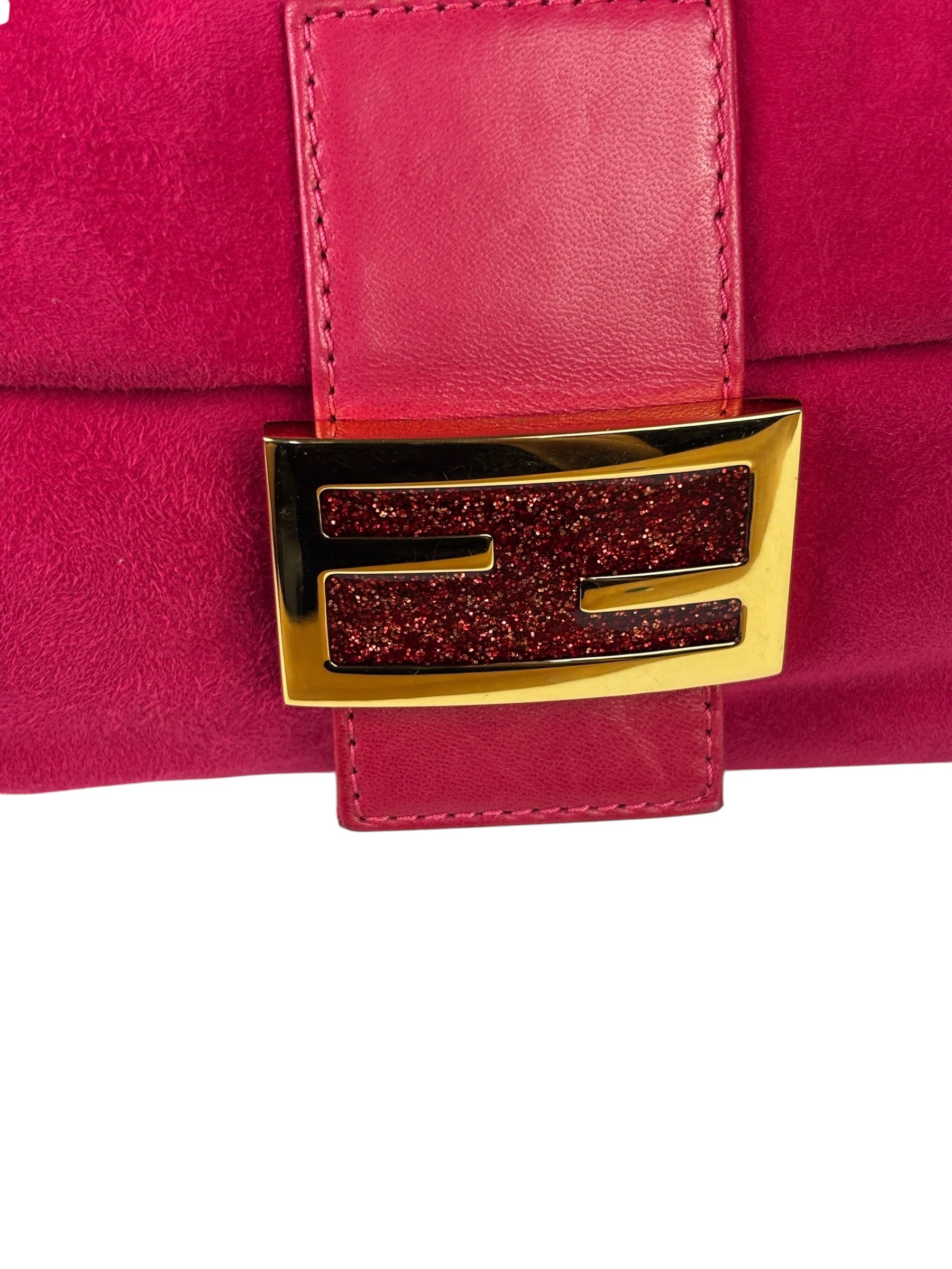 Fendi Pink Suede/Leather Trim Baguette