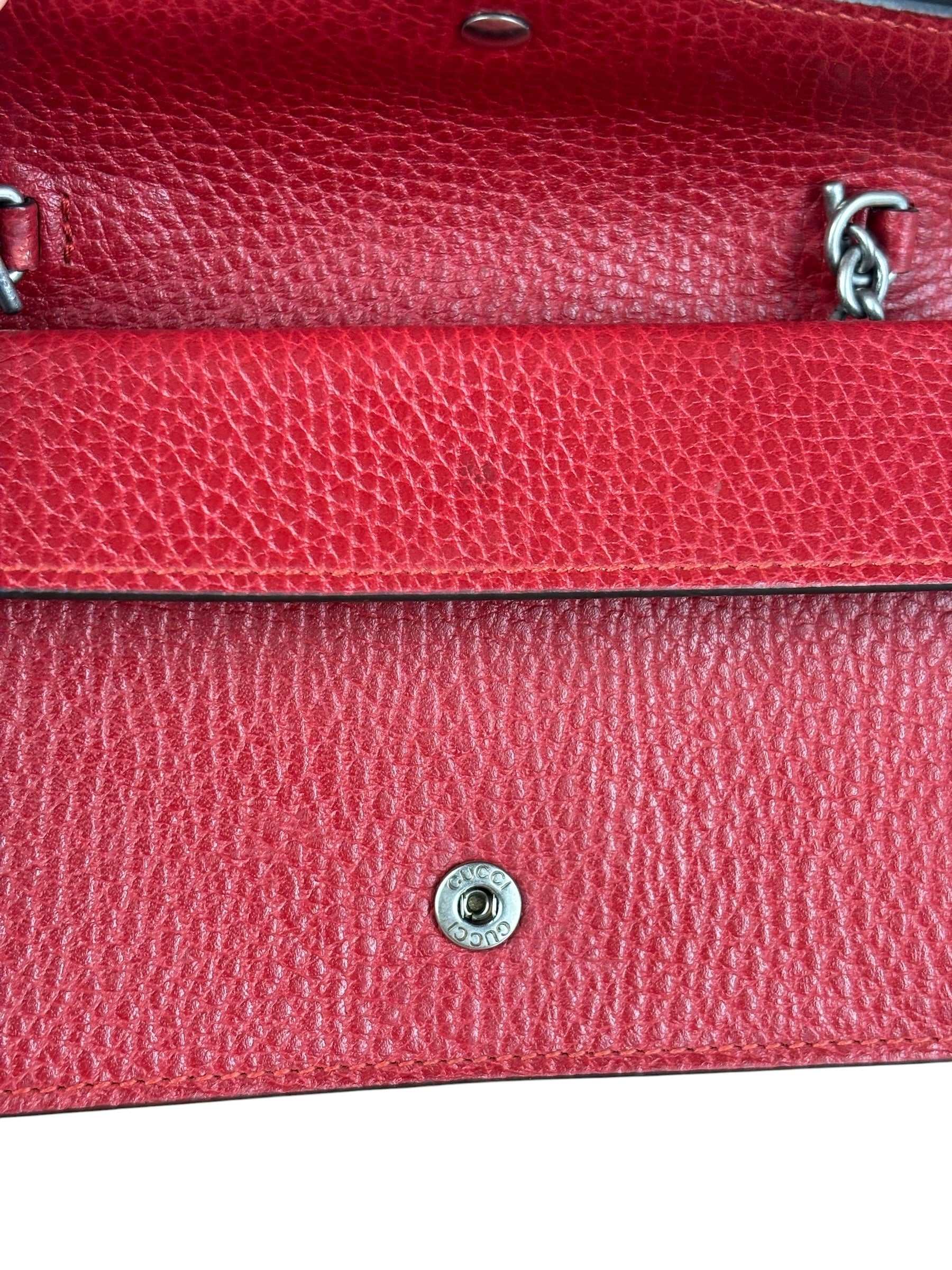 Gucci Red Leather Dionysus Super Mini Chain Crossbody Bag