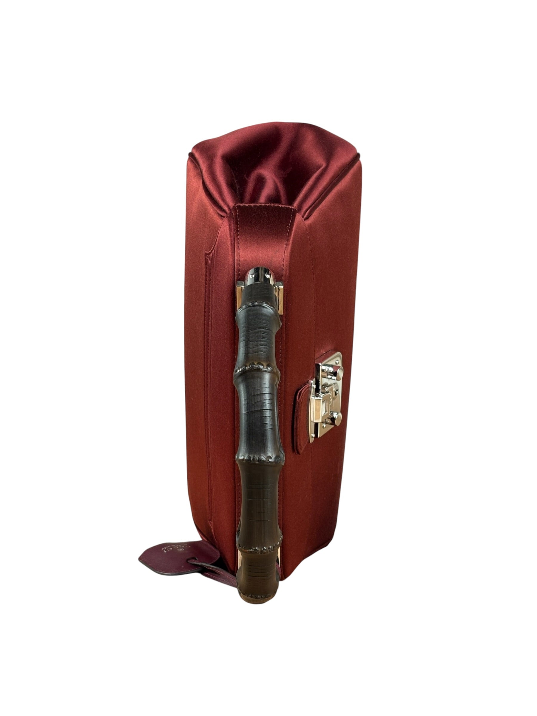 Gucci Burgundy Satin Bamboo Top Handle Bag
