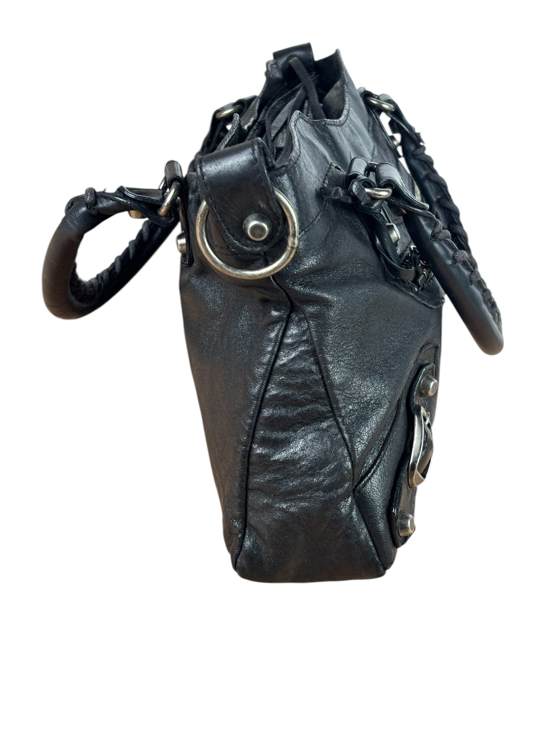 Balenciaga Black Leather Moto City Two-Way Bag