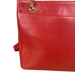 Chanel Red Caviar Leather CC Logo Tote Bag