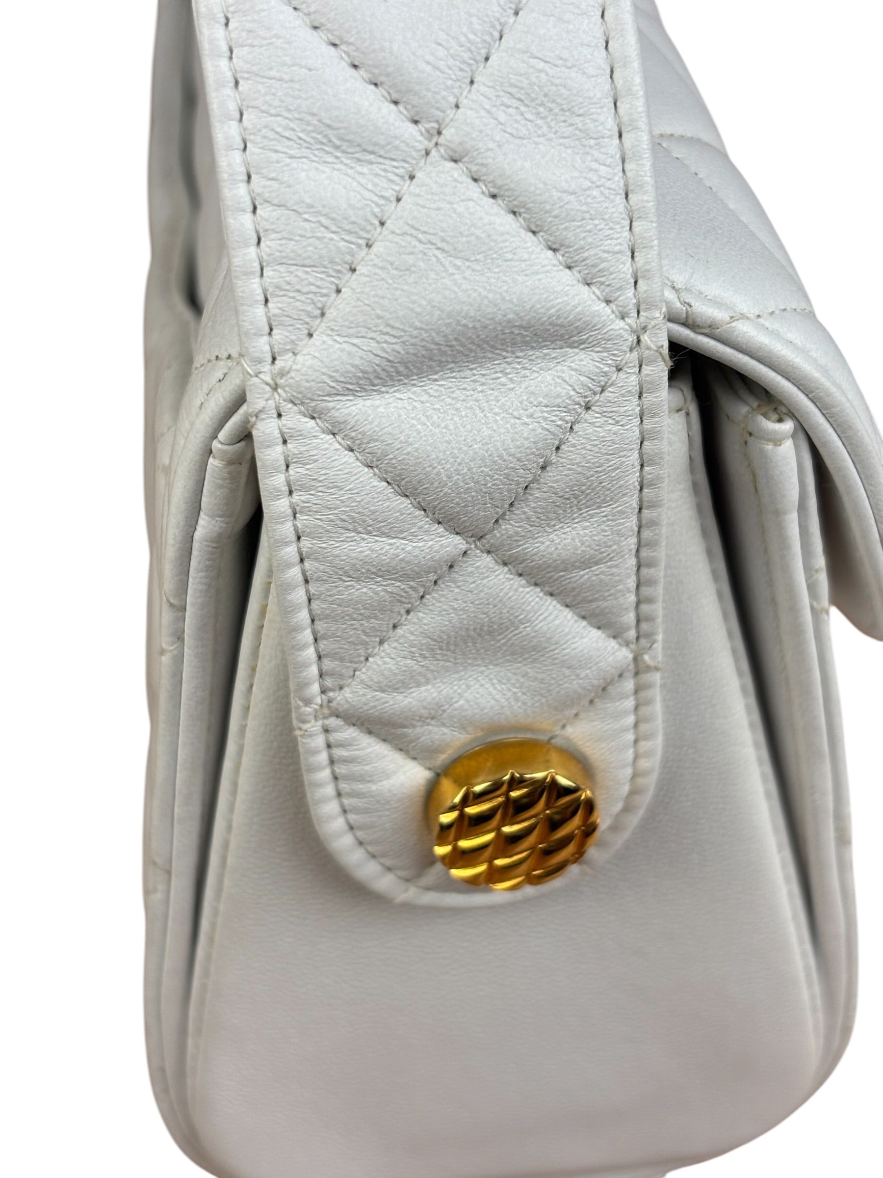 Chanel Vintage White Quilted Leather Flap Bag 1991