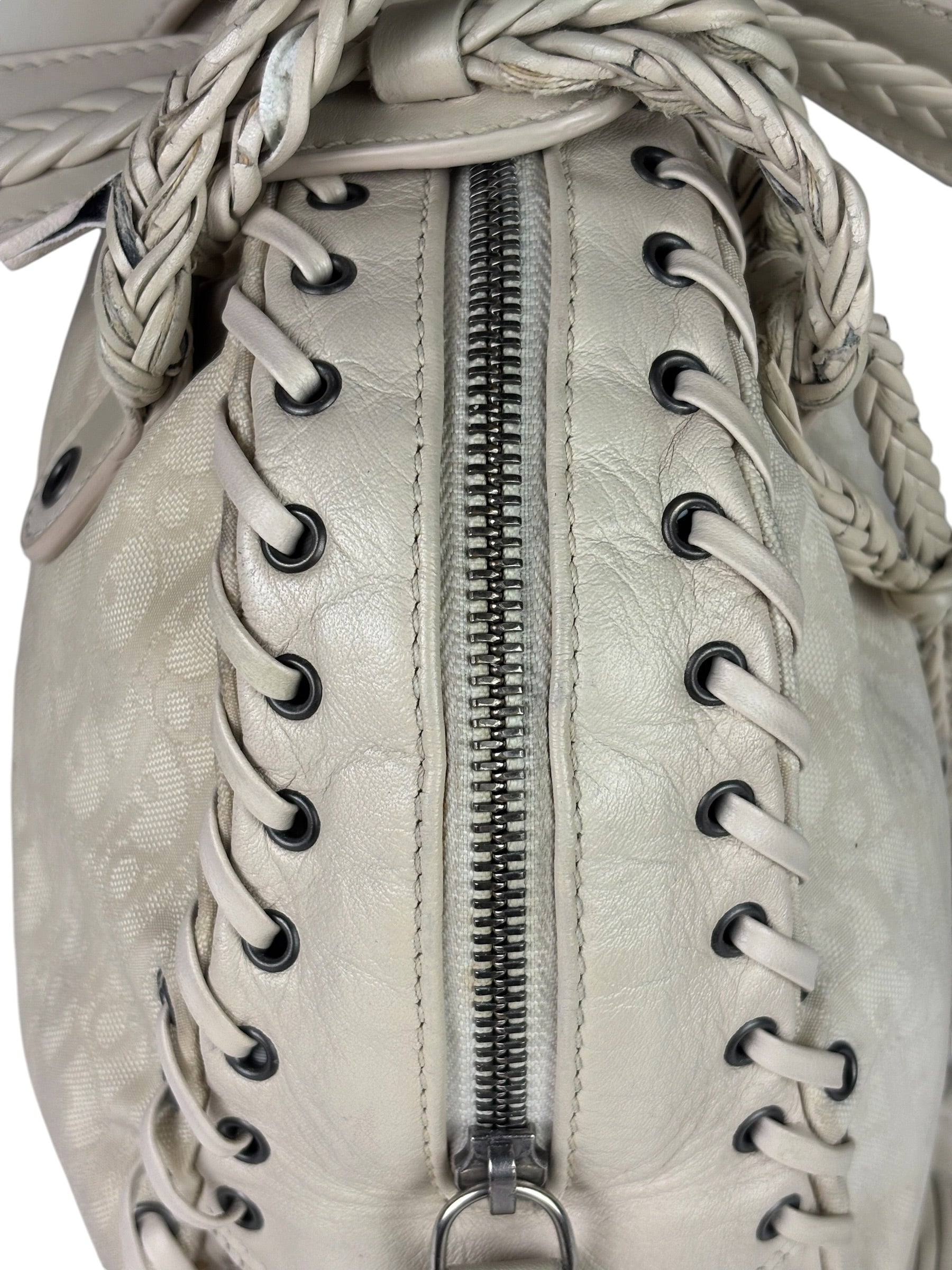 Christian Dior Cream Leather Braided Ethnic Shoulder Bag