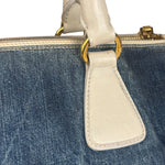 Prada Denim White Leather Trim Saffiano Handbag