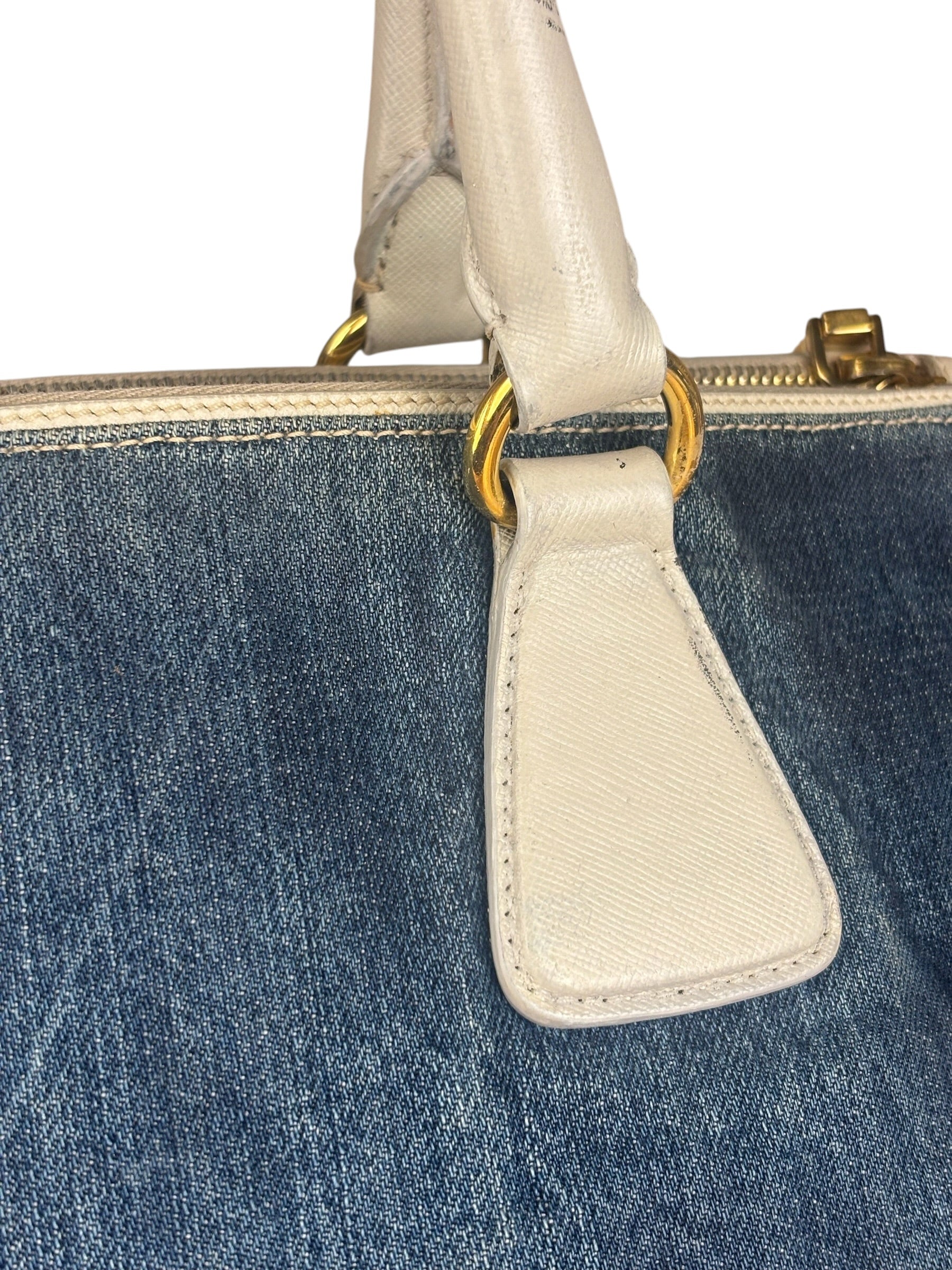 Prada Denim White Leather Trim Saffiano Handbag