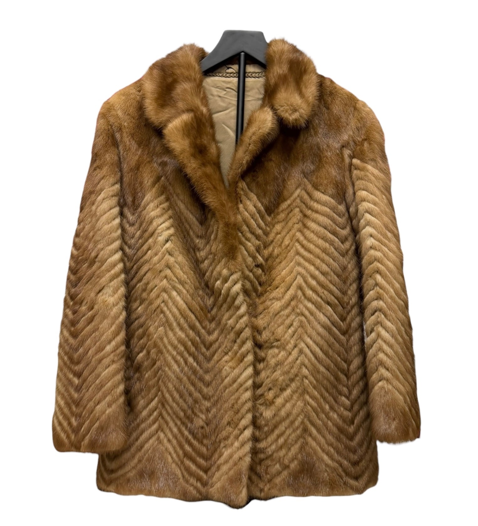 Vintage Light Brown Chevron Mink Fur Coat
